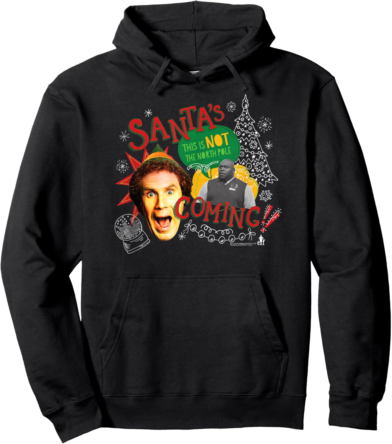 Elf Santa's Coming Buddy Collage Funny Christmas Hoodie - Hoodie | Black