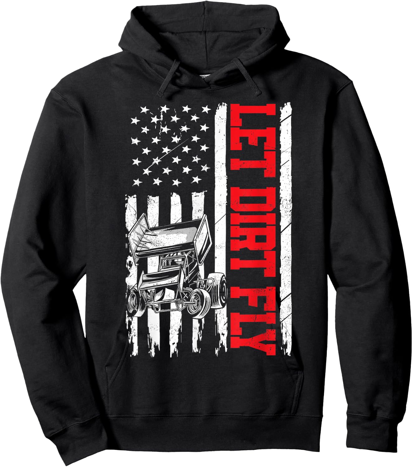 Dirt Track Racing Race Sprint Car Vintage Usa American Flag Hoodie - Hoodie | Black
