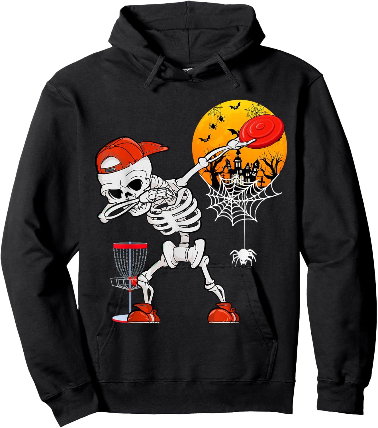 Dabbing Skeleton Playing Disc Golf Halloween Player Coach Hoodie - Hoodie | Black