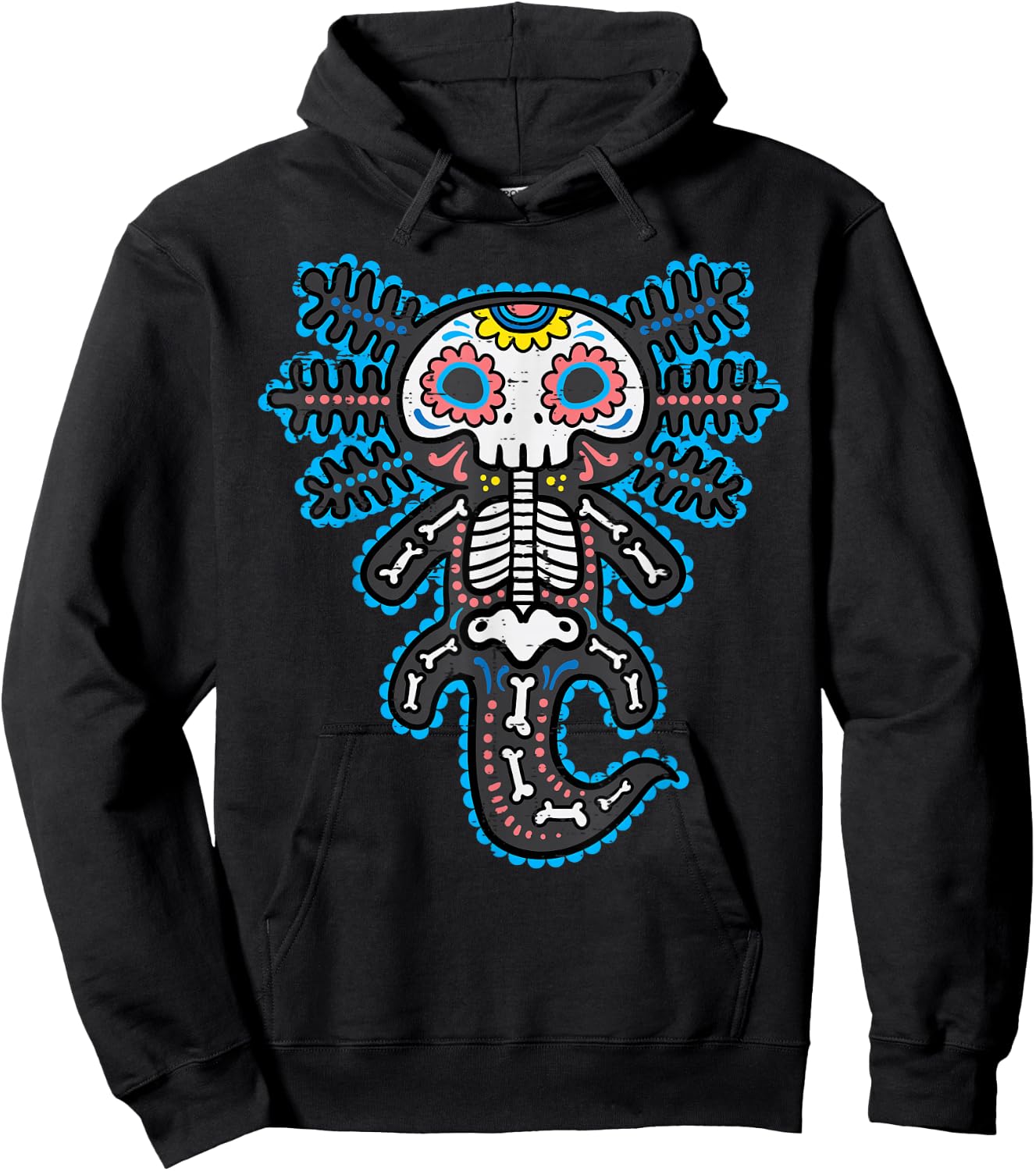 Sugar Skull Axolotl Skeleton Halloween Dia De Los Muertos Hoodie - Hoodie | Black