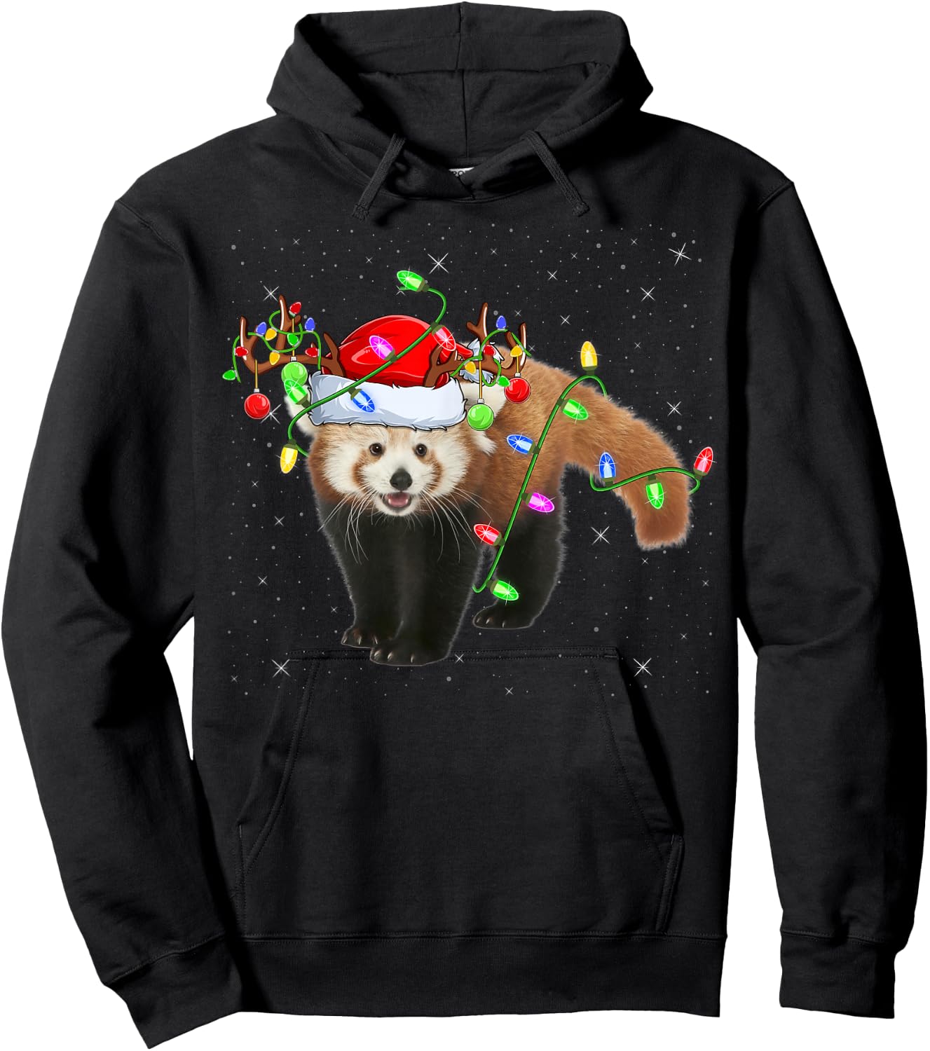 Red Panda Lover Xmas Lighting Santa Red Panda Christmas Hoodie - Hoodie | Black