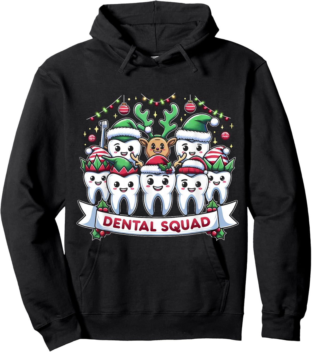 Merry Dental Squad Group Cheer Christmas Teeth Dentistry Hoodie - Hoodie | Black