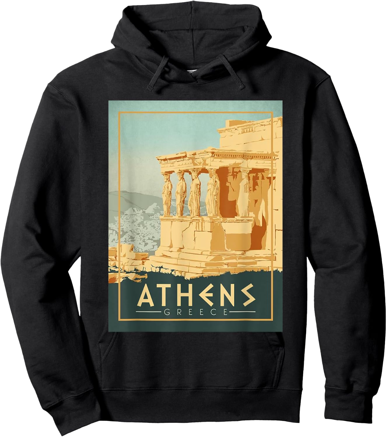 Vintage Athens Ancient Temple Of Athena Greece Souvenir Hoodie - Hoodie | Black