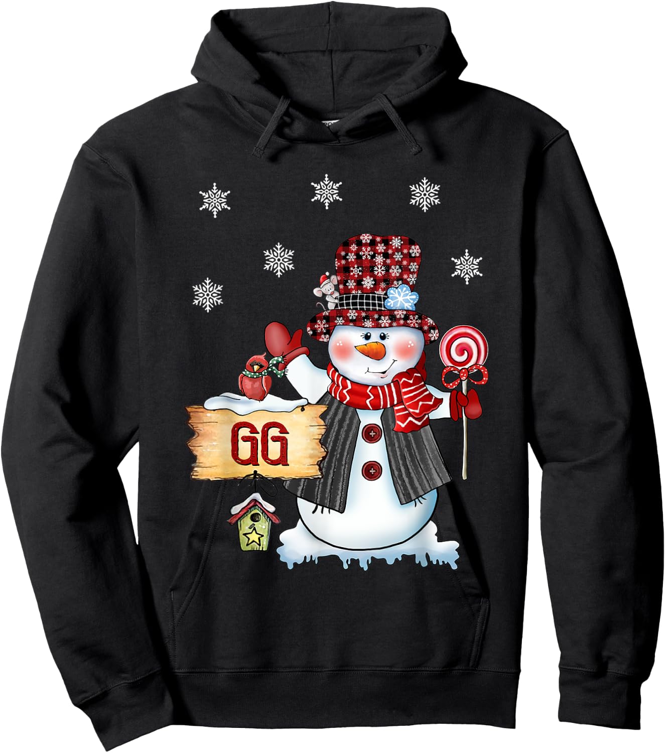 Gg Snowman Christmas Candy Cane Red Plaid Santa Hoodie - Hoodie | Black