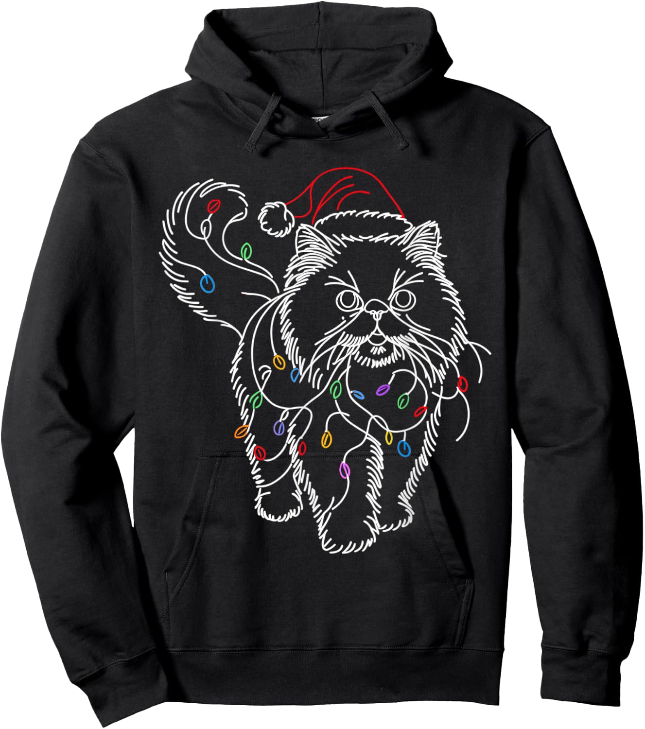 Persian Cat Santa Christmas Tree Lights Ugly Pajamas Mom Dad Women Kids Hoodie - Hoodie | Black