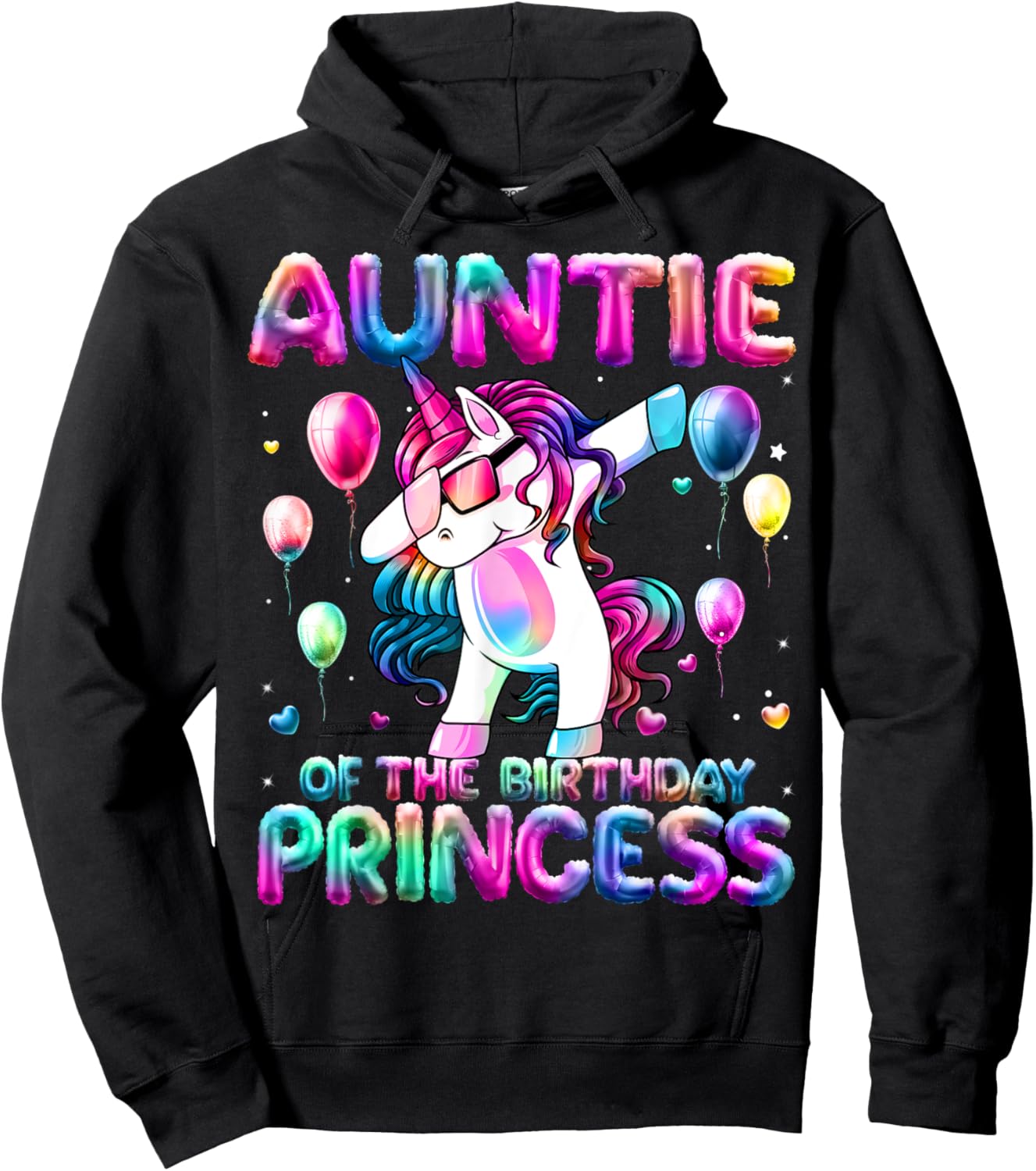 Auntie of the Birthday Princess Girl Flossing Unicorn Aunt Hoodie - Hoodie | Black