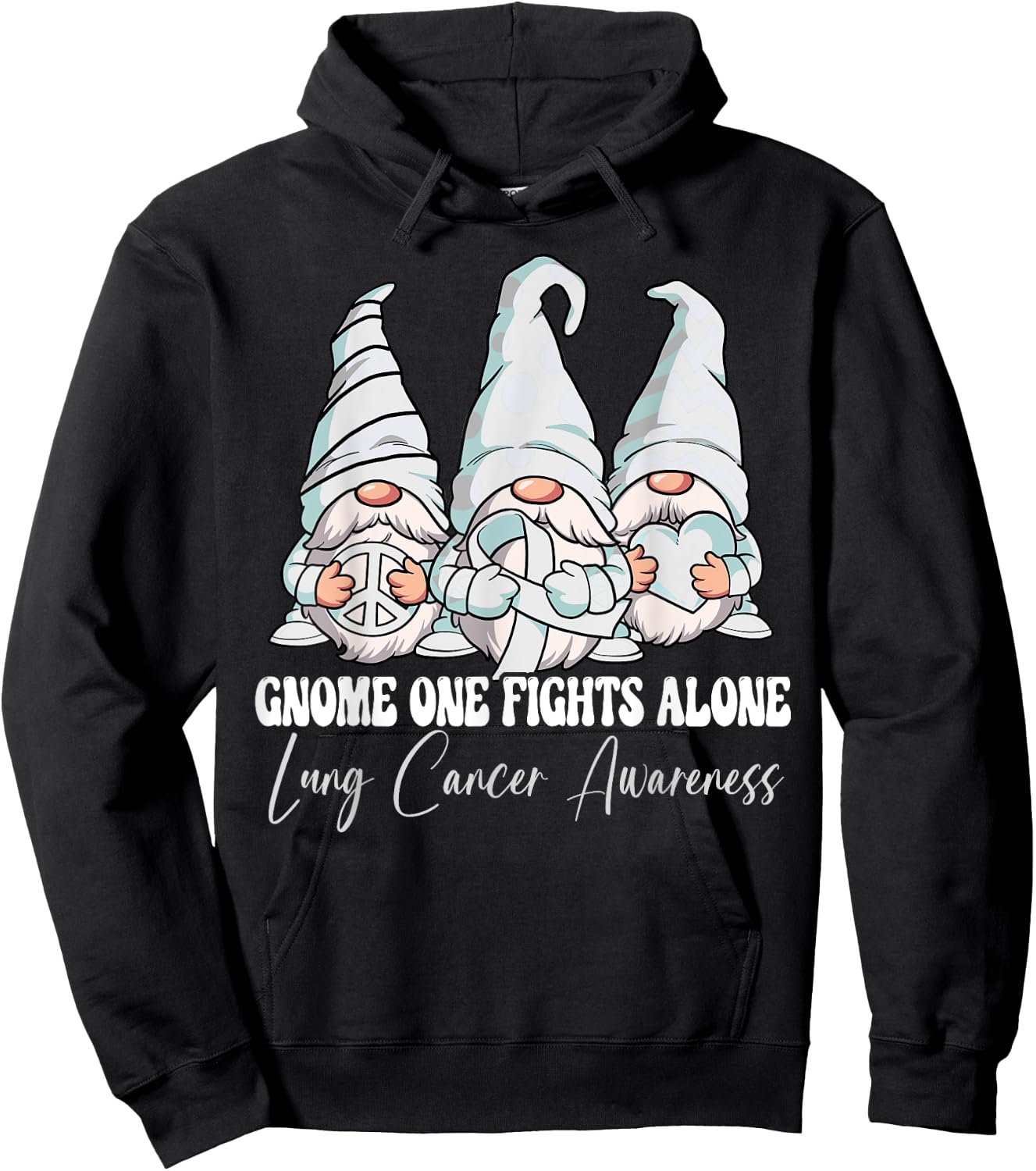 Gnome One Fights Alone Lung Cancer Awareness Month Hoodie - Hoodie | Black