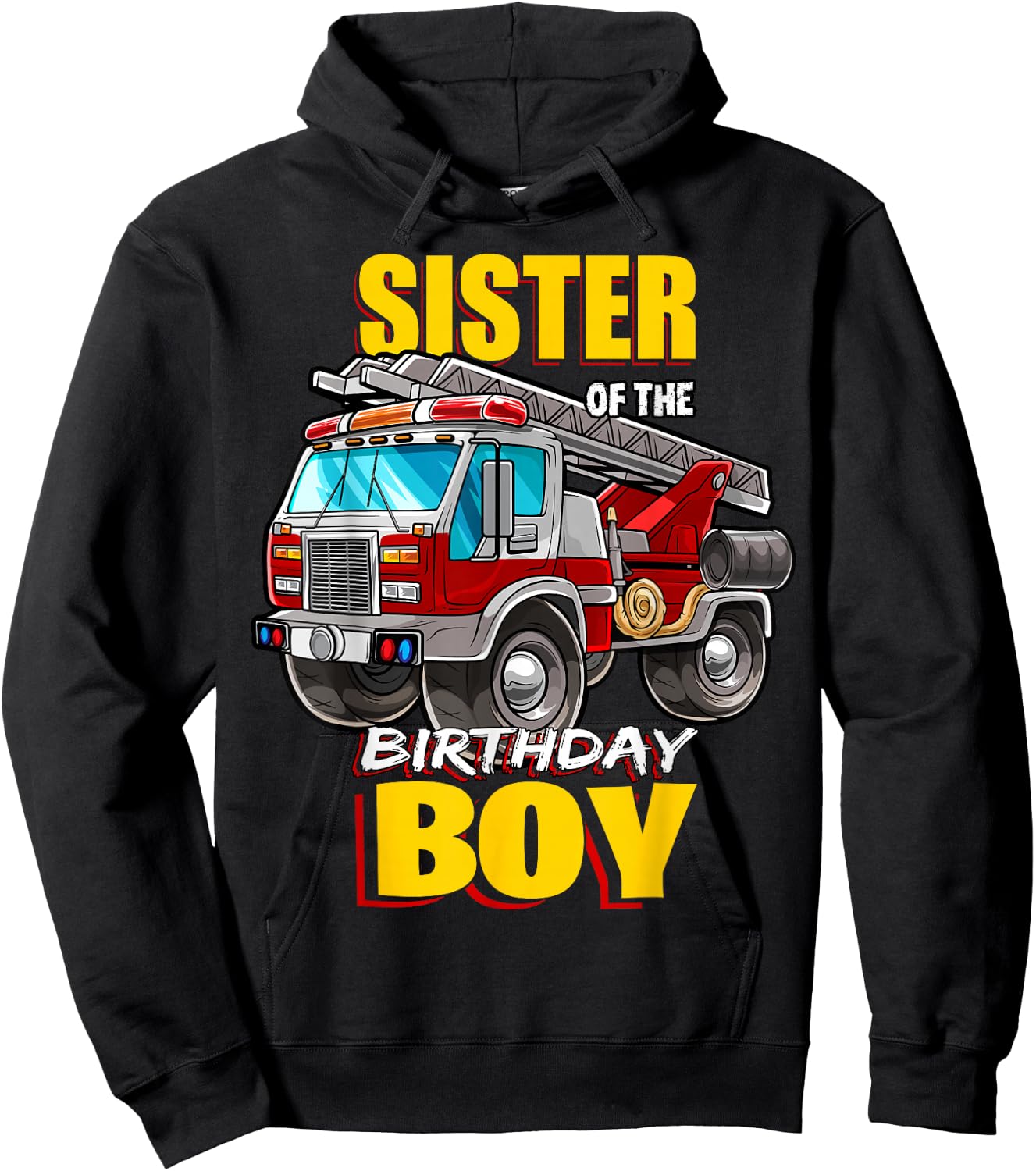 Sister of the Birthday Boy Matching Family Fireman Firetruck Hoodie - Hoodie | Black