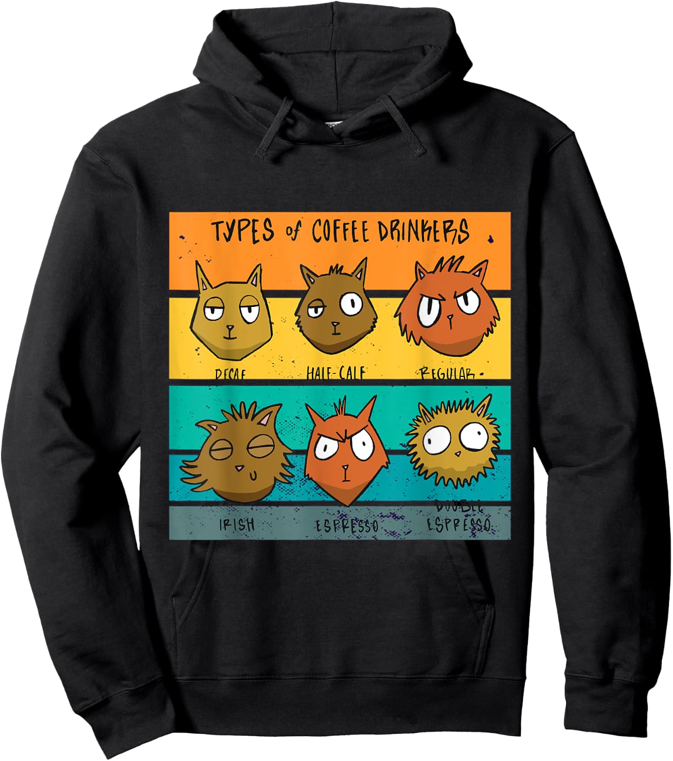 Types Of Coffee Drinkers Cat Lover Funny Coffee Cats Meow Hoodie - Hoodie | Black