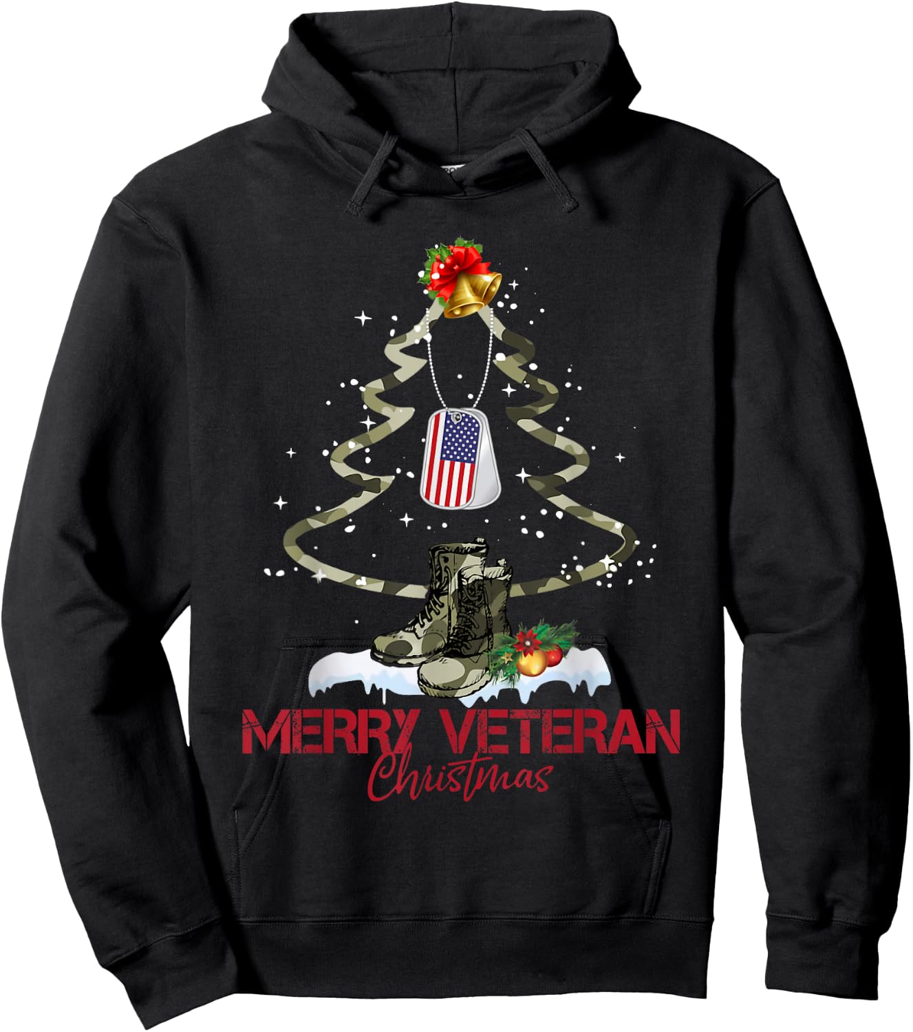 Merry Veteran Christmas Army Camo Xmas Tree Christmas Hoodie - Hoodie | Black