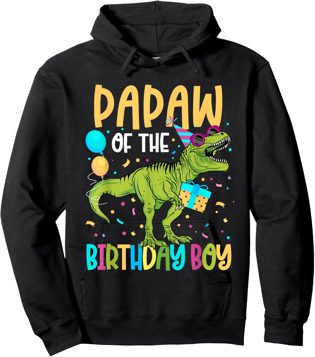 Papaw Of The Birthday Boy Family Matching Dinosaur Squad Hoodie - Hoodie | Black