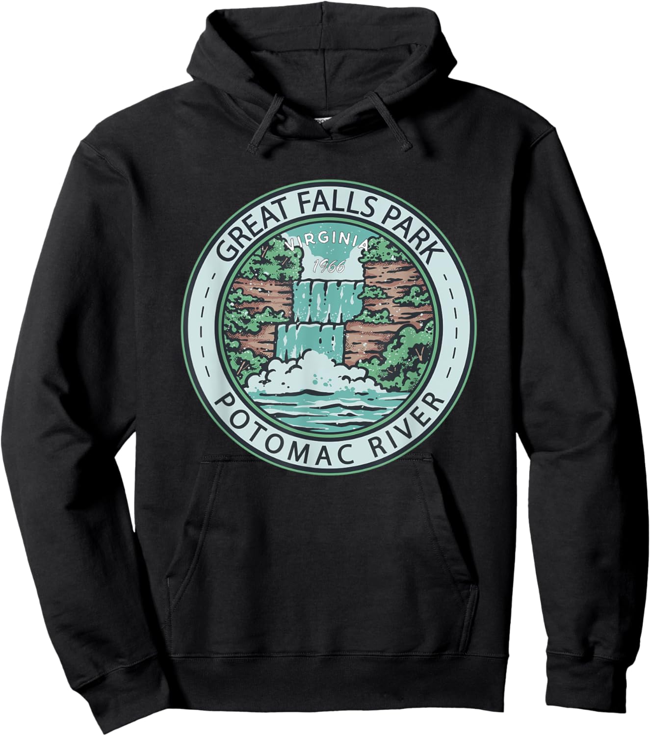 Great Falls Park Virginia Badge Vintage Hoodie - Hoodie | Black