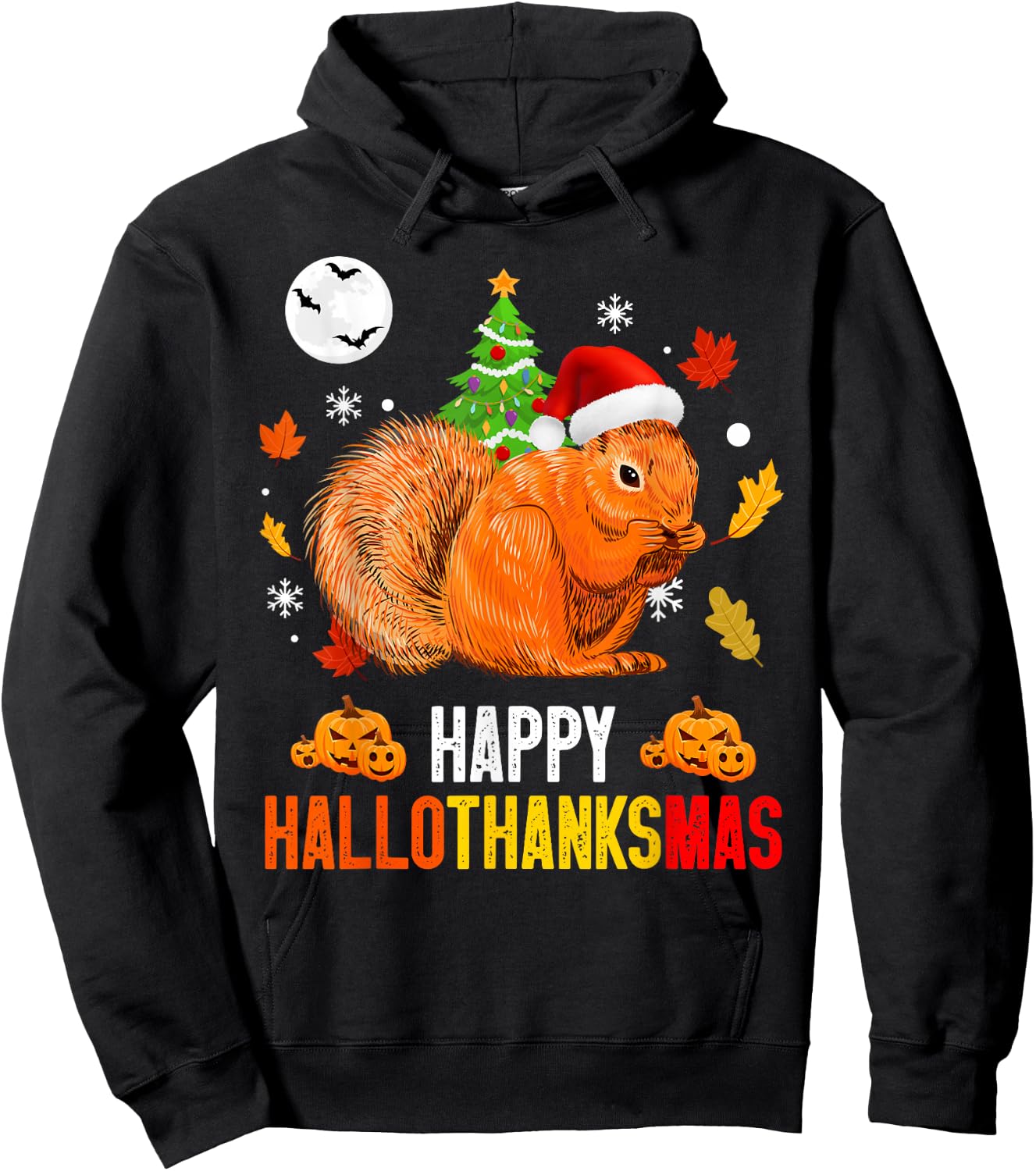 Squirrel Happy Hallothanksmas Halloween Thanksgiving Xmas Hoodie - Hoodie | Black