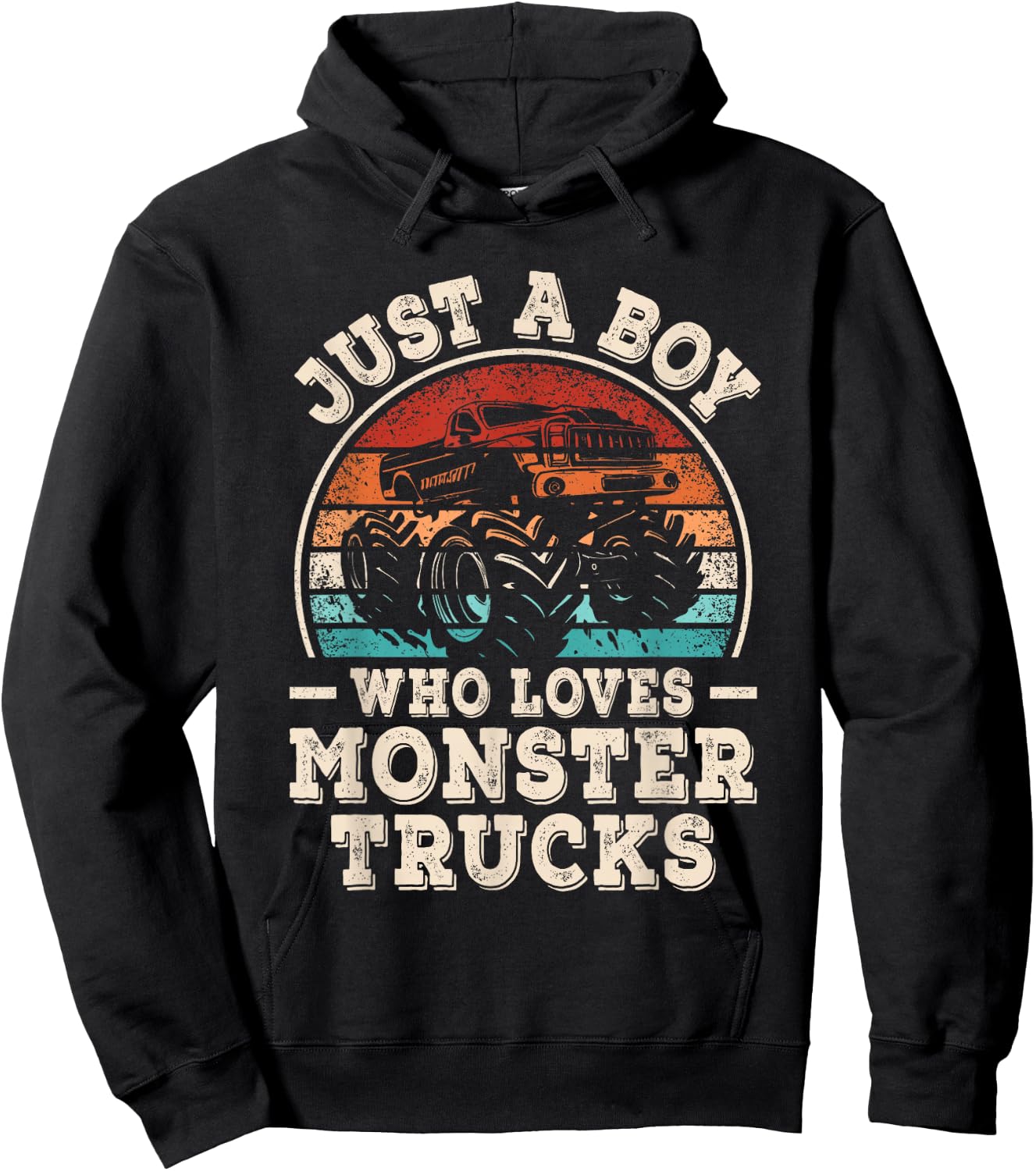Just A Boy Who Loves Monster Trucks Funny Monster Truck Kids Hoodie - Hoodie | Black