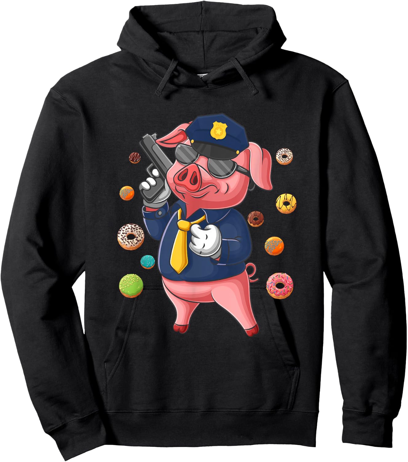 Pig Cop Fun Police Officer Doughnut Distrust Law Enforcement Hoodie - Hoodie | Black