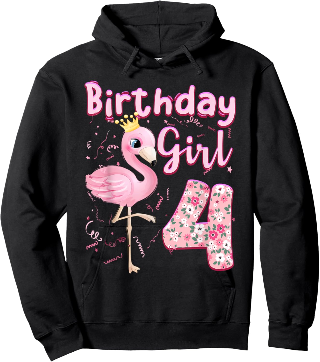 4th Birthday Girls Flamingo 4 Years Old Tropical Flamingo Hoodie - Hoodie | Black