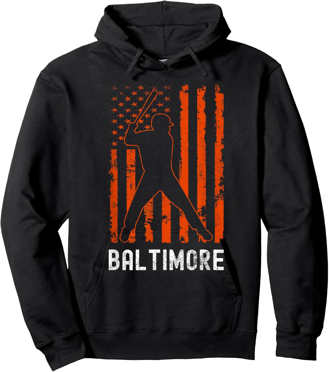 Baltimore Maryland American Flag Baseball Weathered Hoodie - Hoodie | Black