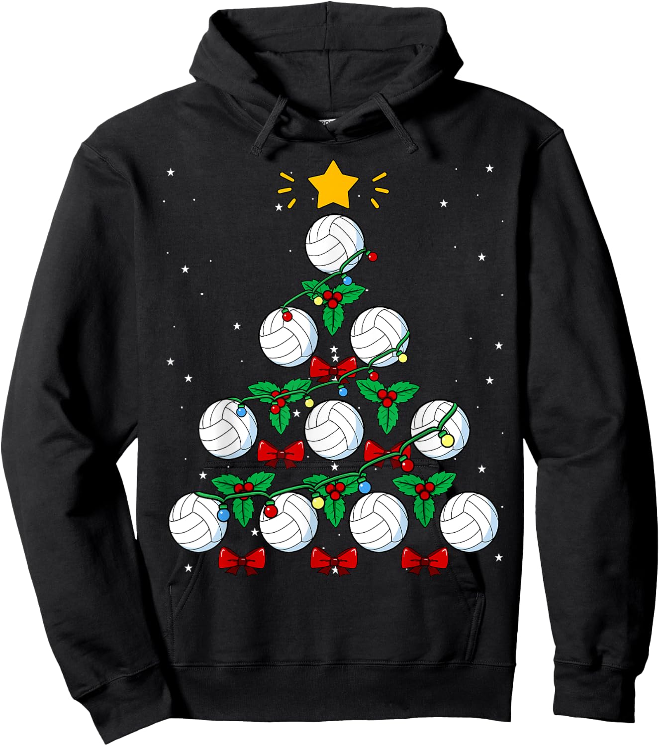 Volleyball Christmas Tree Ball Team Sports Coach Player Game Hoodie - Hoodie | Black
