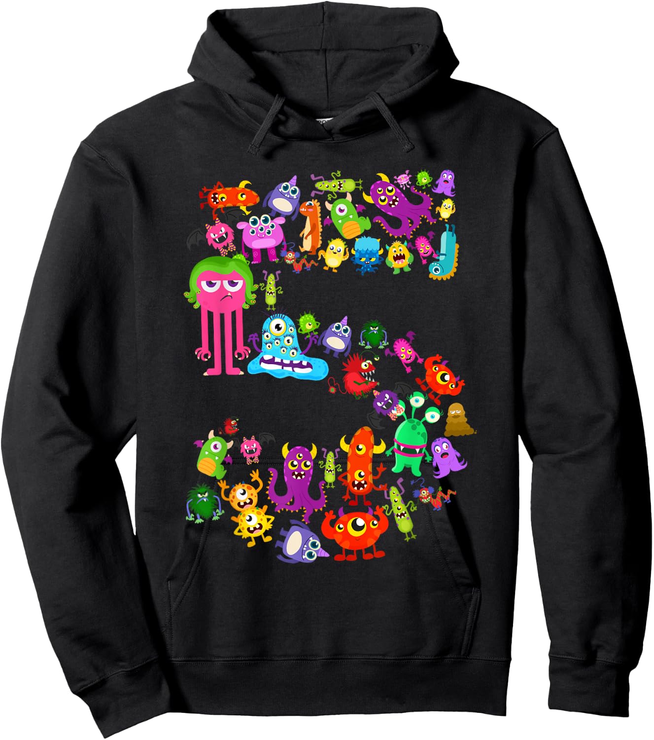 Little Monster 5 Five Year Old 5th Birthday Party Monsters Hoodie - Hoodie | Black