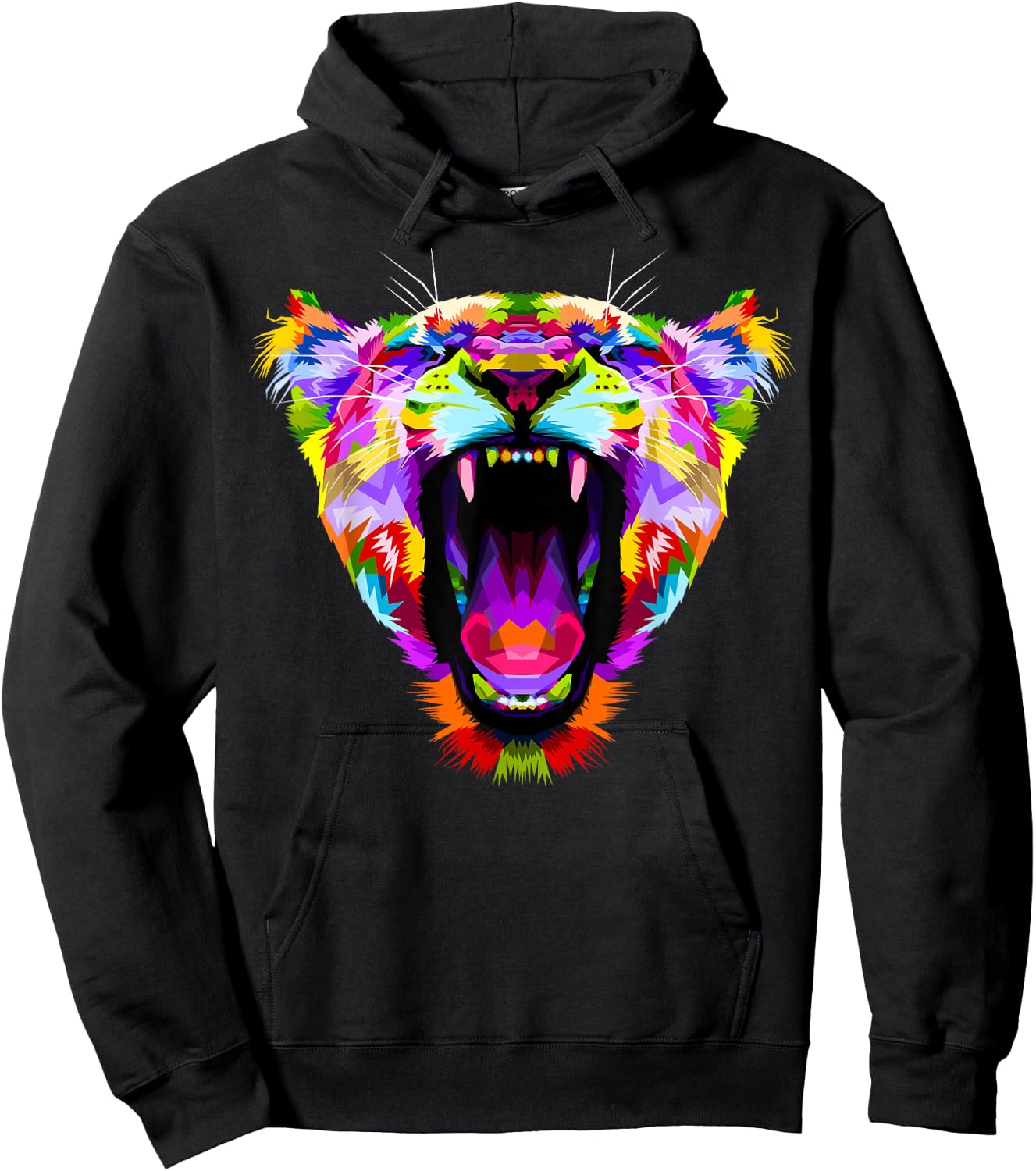 Colourful Angry Lioness Portrait Funny Big Cat Hoodie - Hoodie | Black
