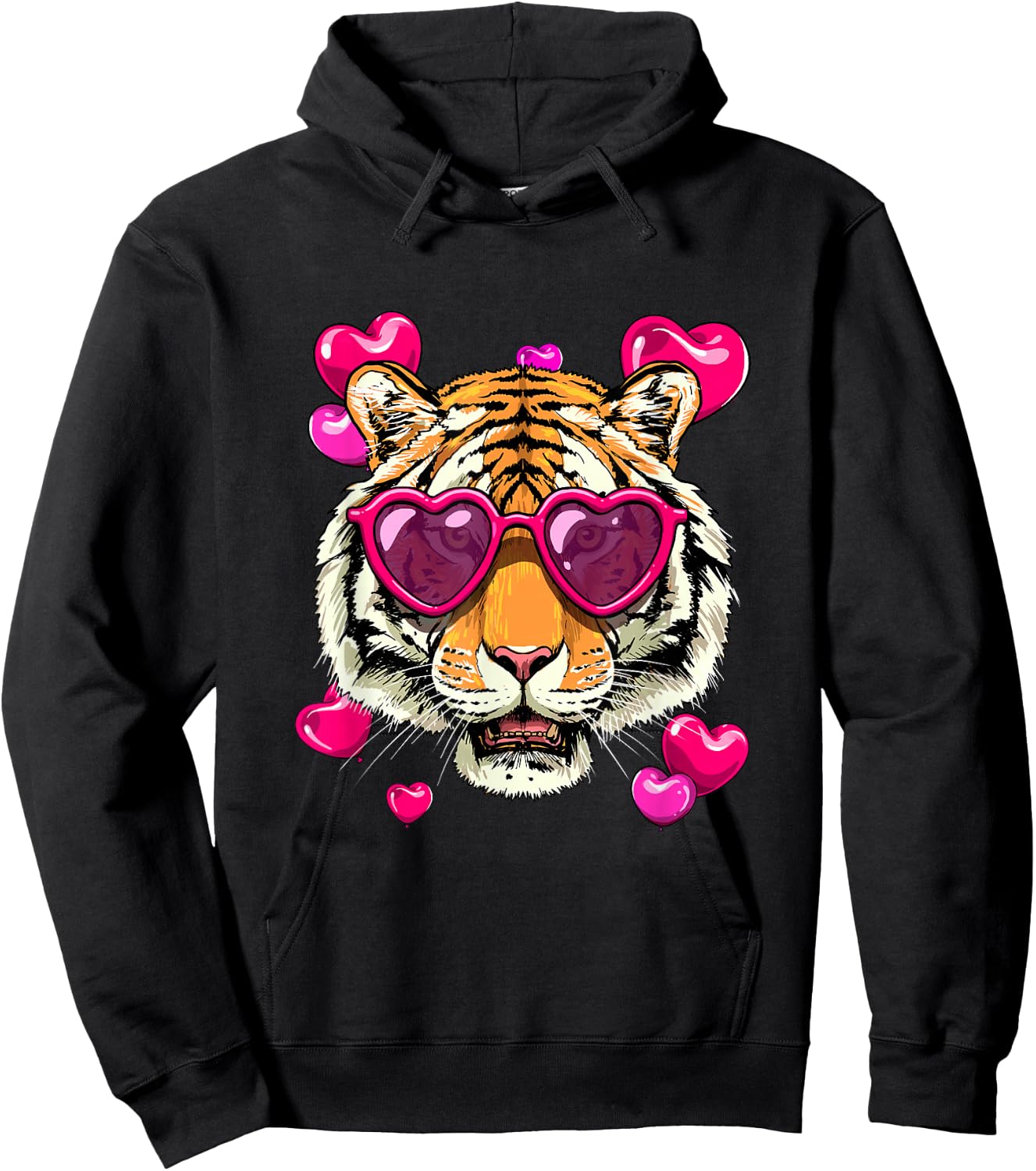 Valentines Tiger Shirt Valentine's Day Animal Tiger Face Hoodie - Hoodie | Black
