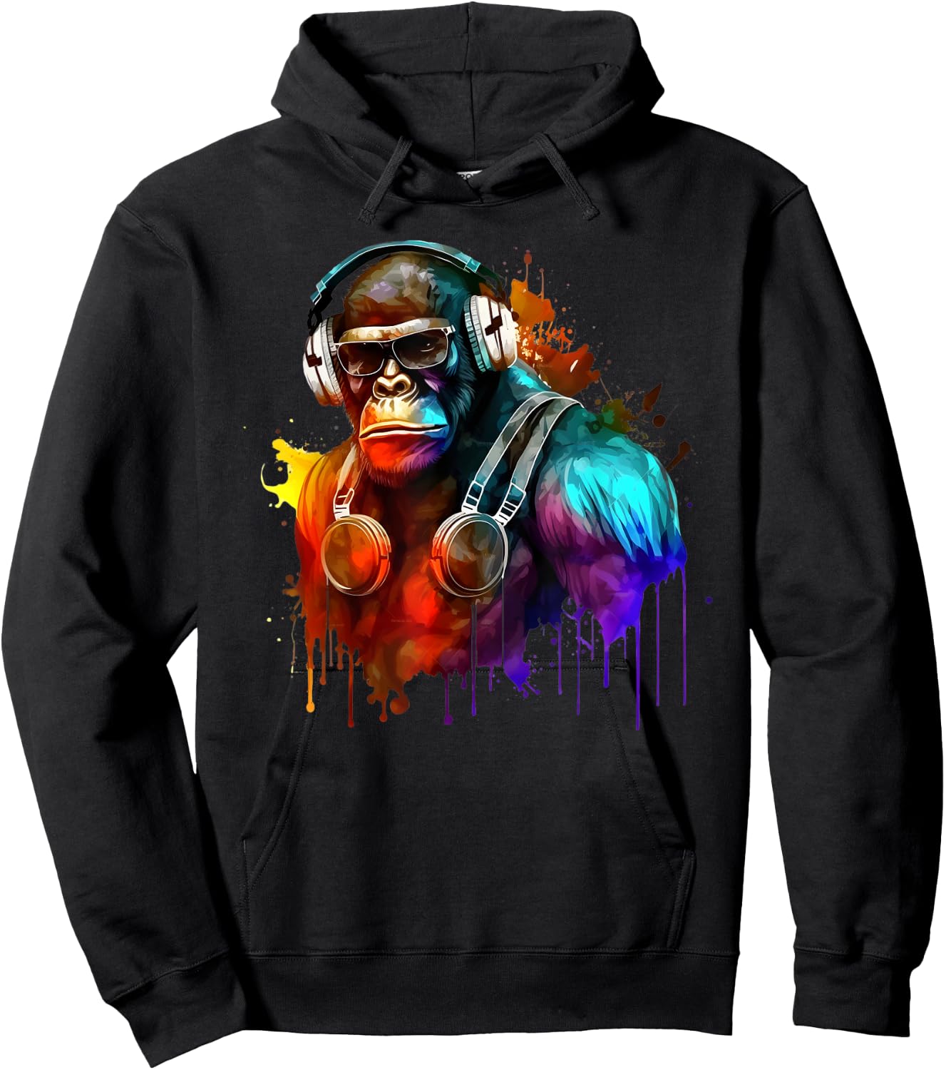 Gorilla DJ with Headphones Rave Techno Hoodie - Hoodie | Black