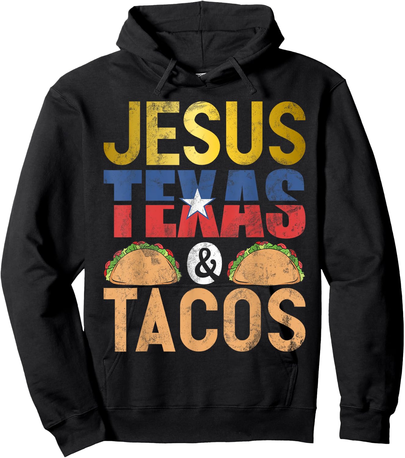 Jesus Texas & Tacos State Flag Longhorn Texas Symbols Texans Hoodie - Hoodie | Black