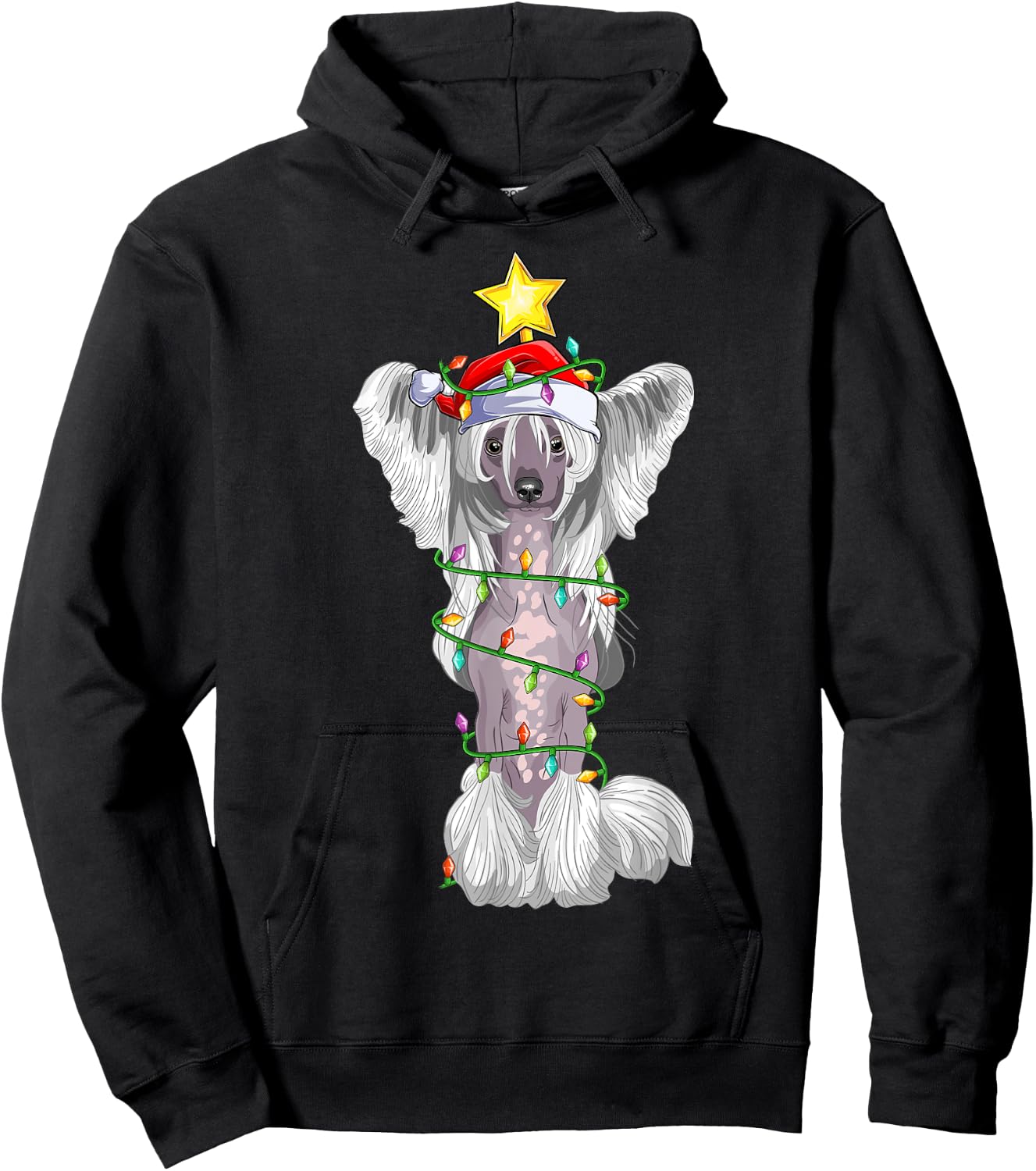 Lighting Xmas Tree Matching Santa Chinese Crested Christmas Hoodie - Hoodie | Black