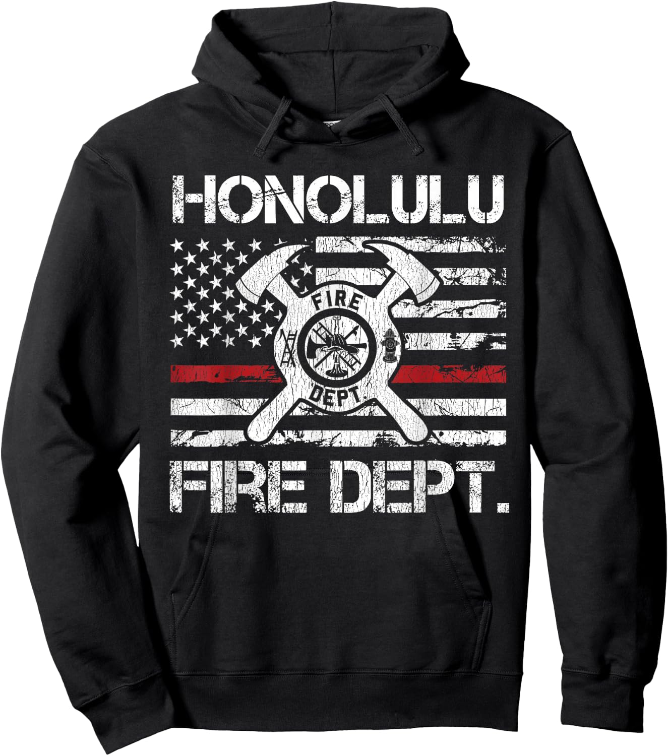 Honolulu Hawaii Fire Department Thin Red Line Fireman Hoodie - Hoodie | Black
