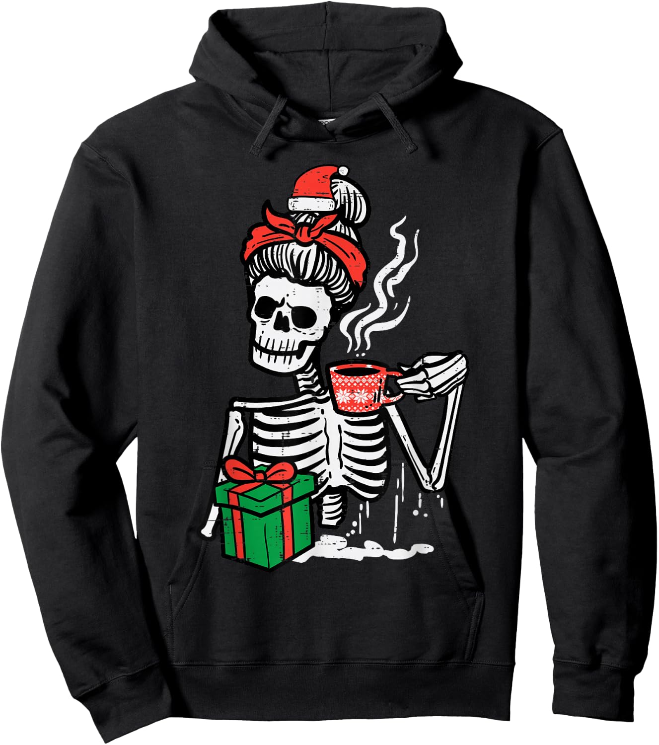 Christmas Skeleton Messy Bun Coffee Xmas Mom Women Girls Hoodie - Hoodie | Black