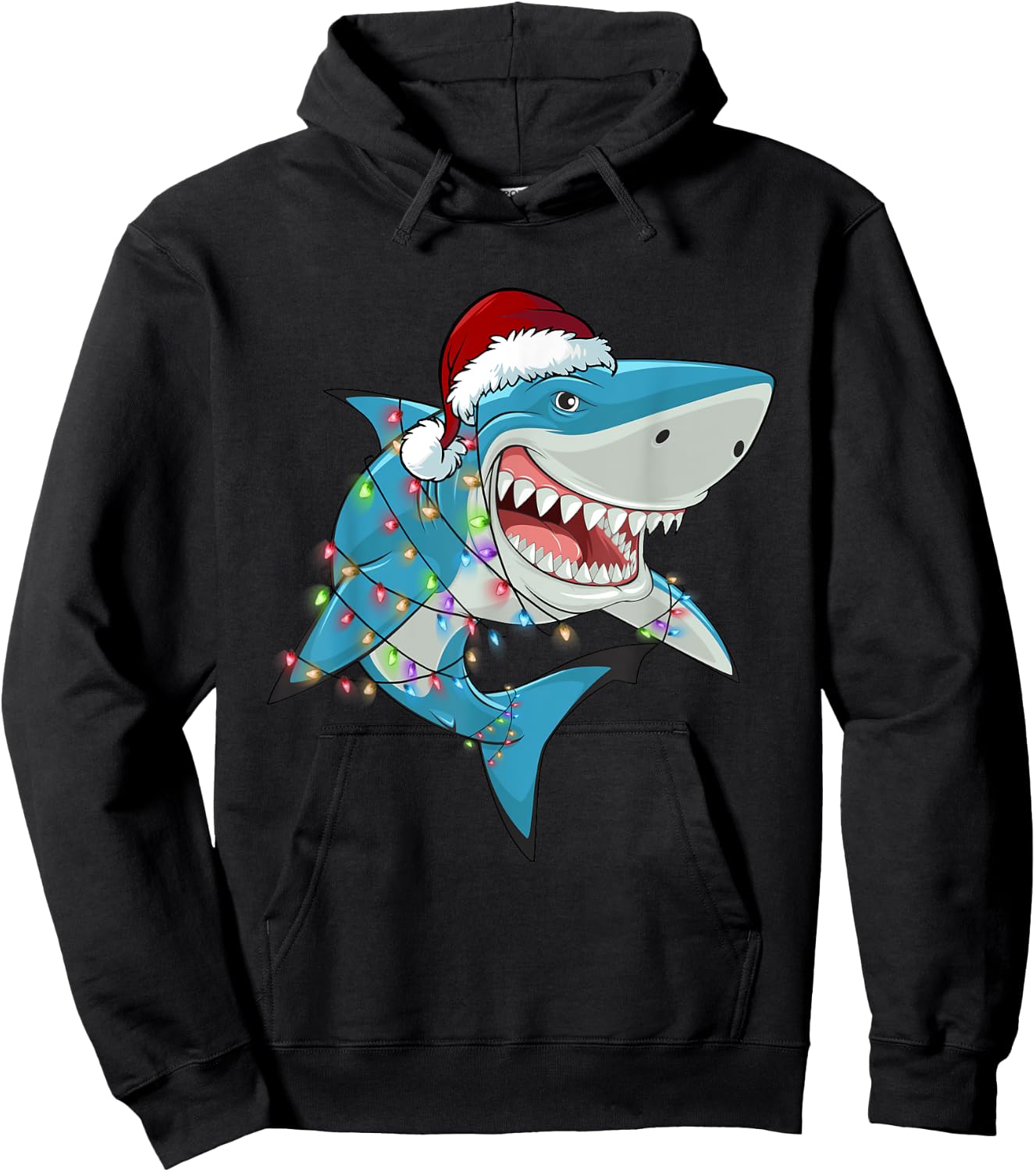 Shark Christmas Tree Lights Santa Hat Xmas Gifts Boys Kids Hoodie - Hoodie | Black