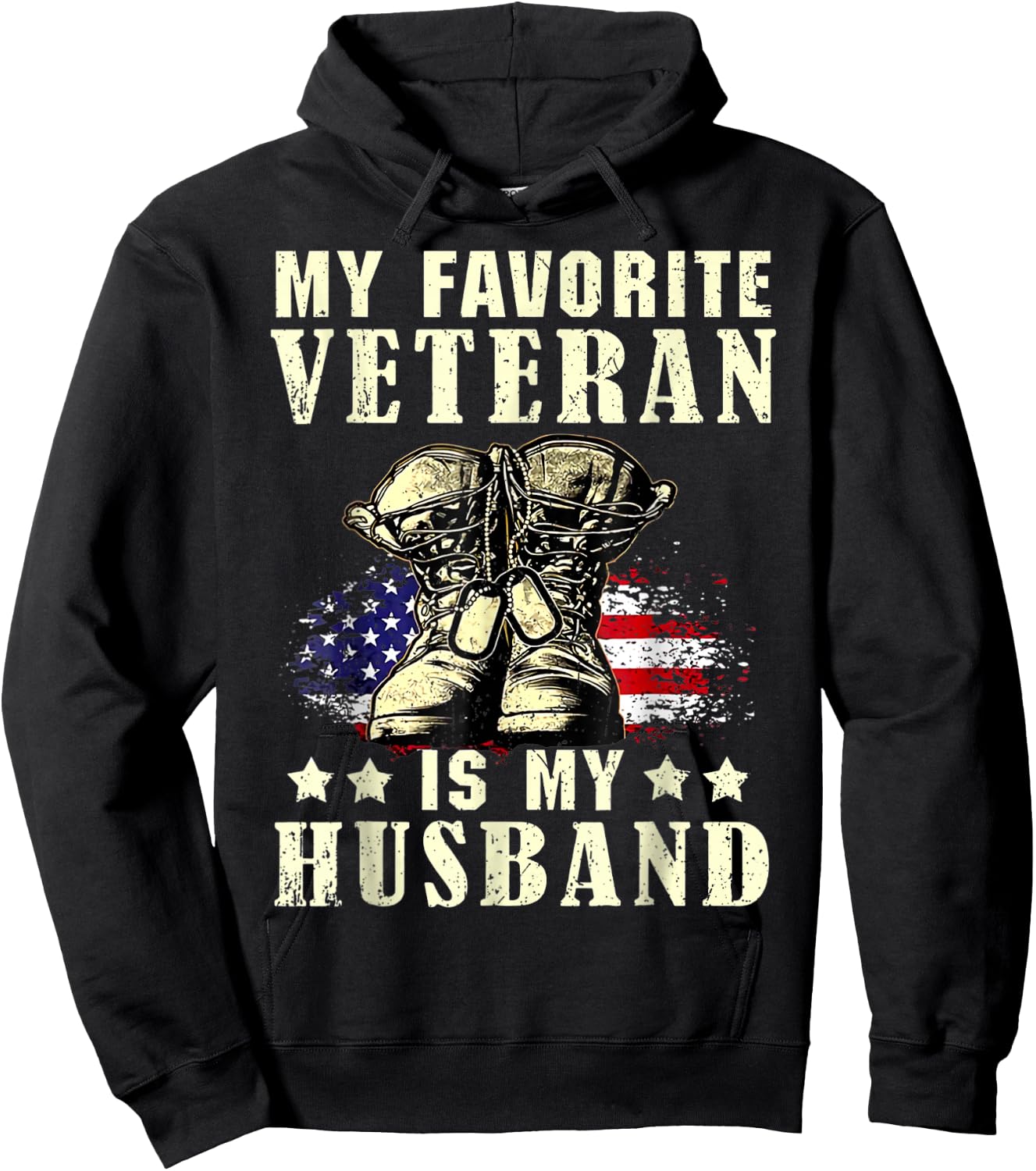 Pround My Favorite Veteran Is My Husband Hoodie - Hoodie | Black