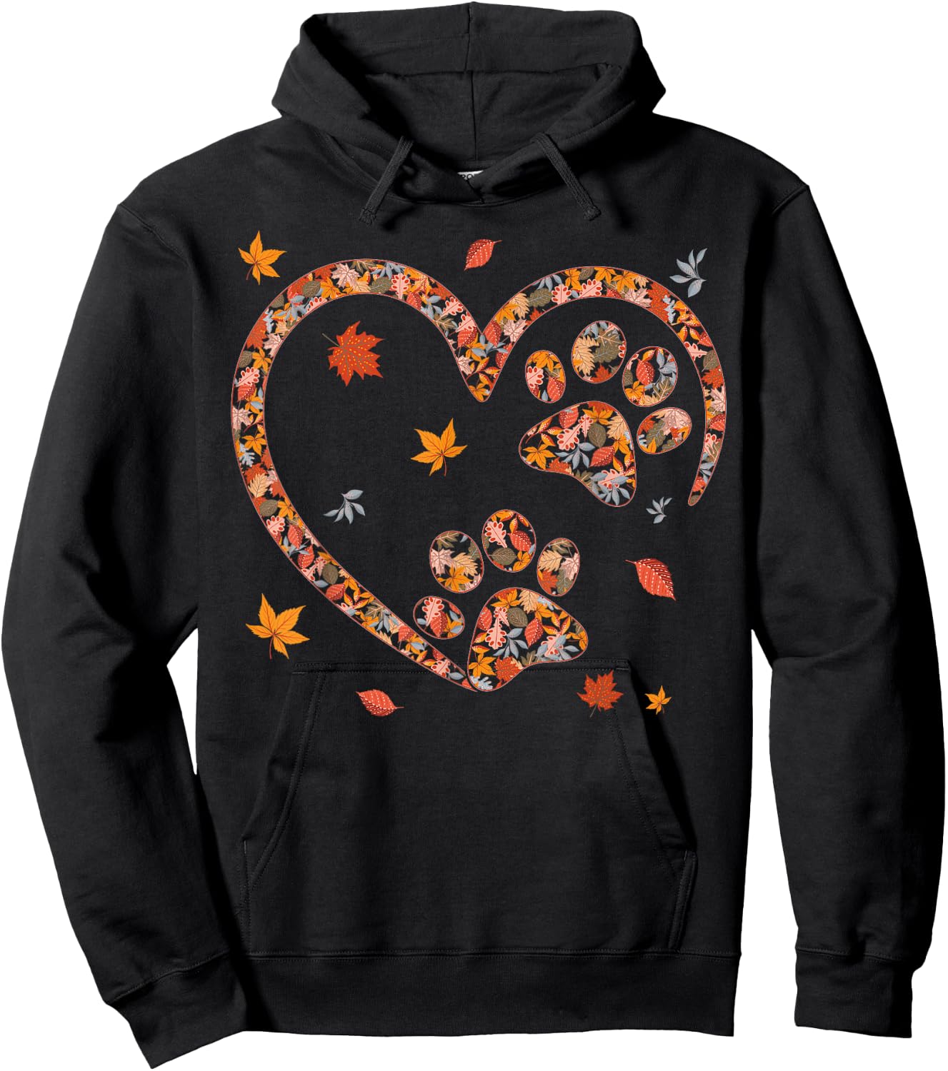 Funny Fall Leaf Cat Dog Print Autumn Vibes Thanksgiving Day Women Girls Kids Hoodie - Hoodie | Black