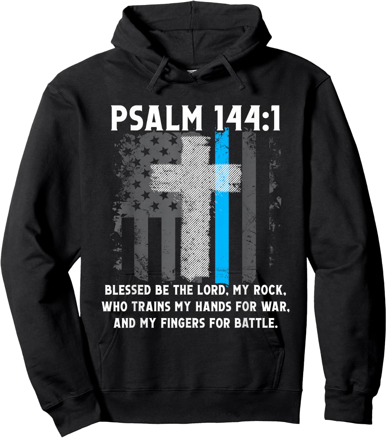 Thin Lines Blue Psalm 144:1 American Police Officer Hoodie - Hoodie | Black