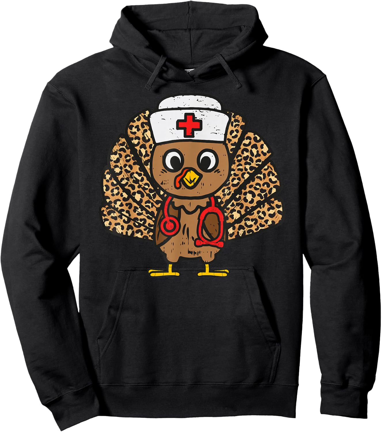 Turkey Nurse Stethoscope Thanksgiving Nurse Turkey Autumn Hoodie - Hoodie | Black
