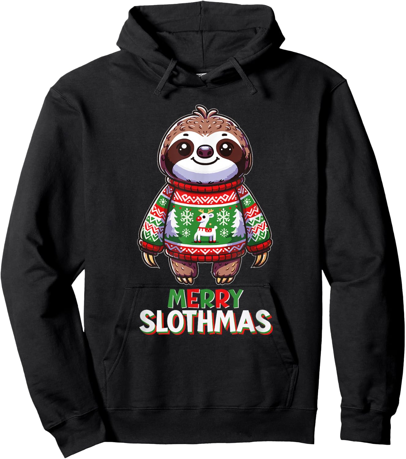 Merry Slothmas Santa Christmas Sloth Sweater Xmas Holiday Hoodie - Hoodie | Black