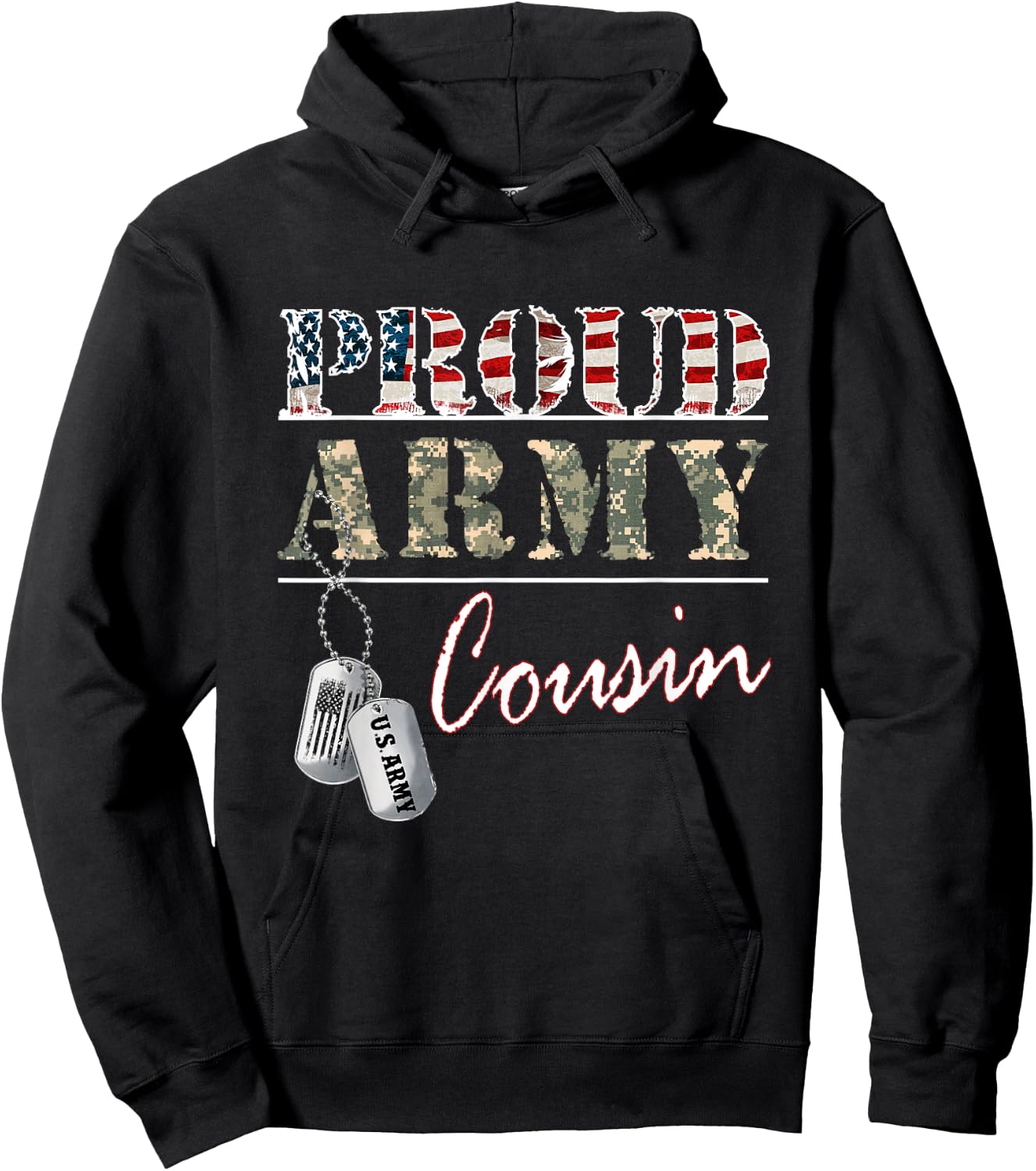 Proud Army Cousin American Flag Veteran Military Hoodie - Hoodie | Black