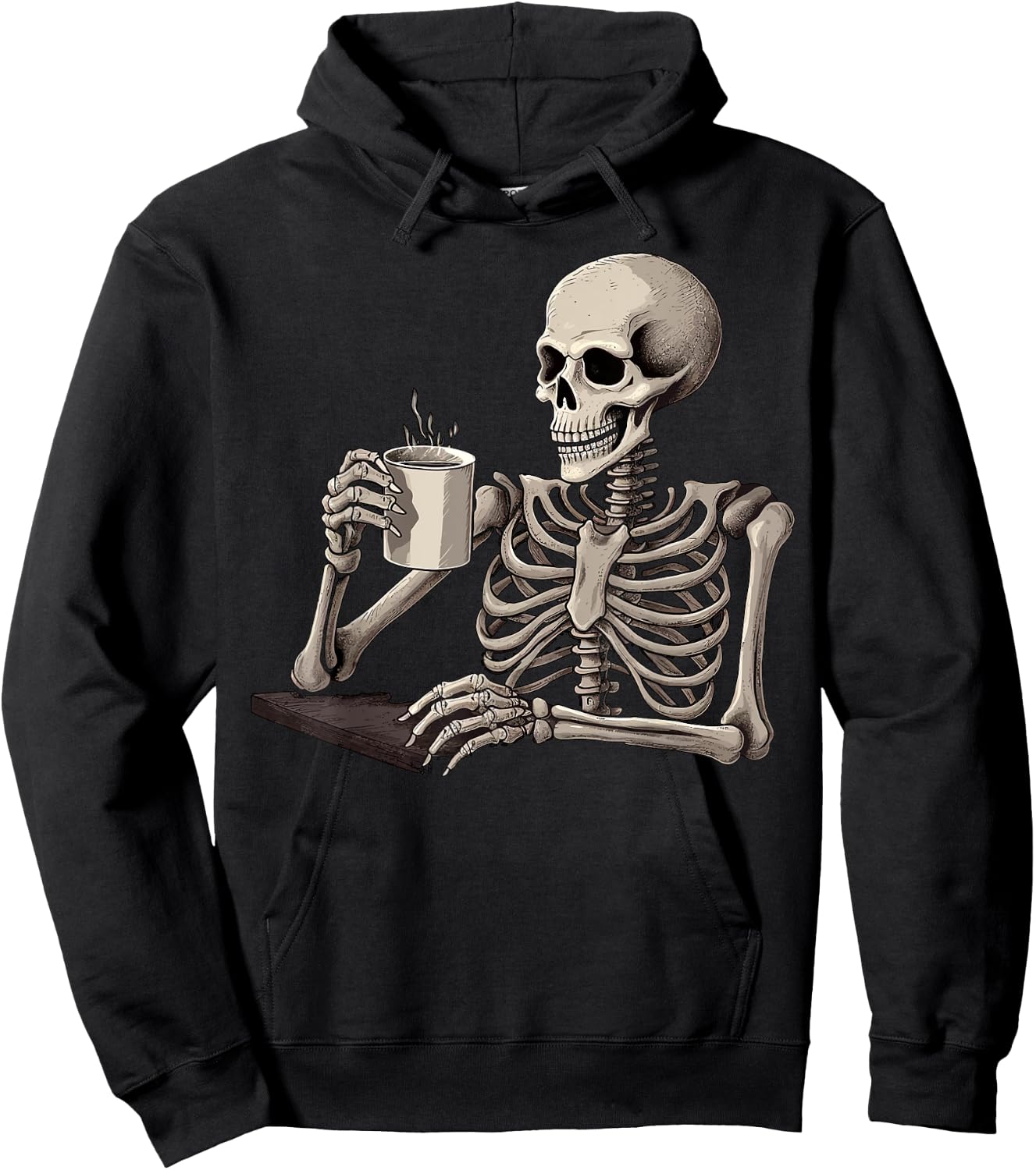 Skeleton Drinking Tea Coffee Halloween Skeleton Skull Hoodie - Hoodie | Black