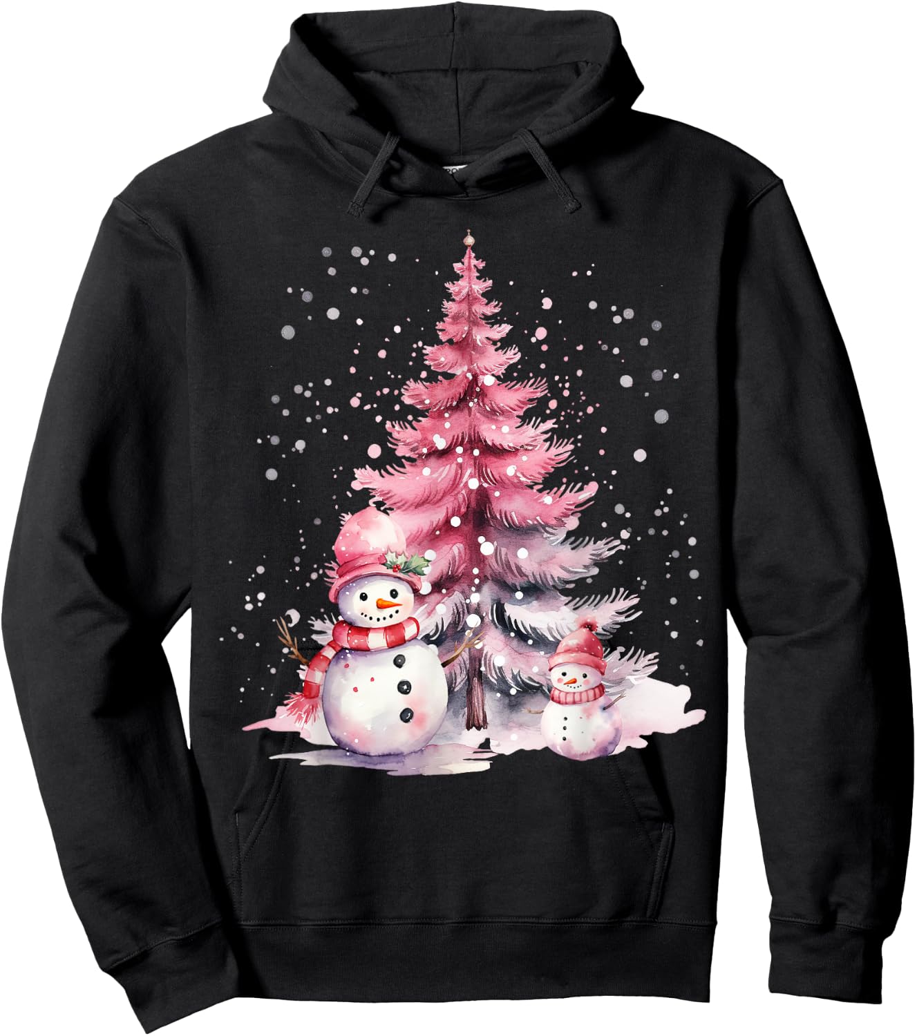 Pink Christmas Winter Snow Snowman Pastel Winter Wonderland Hoodie - Hoodie | Black