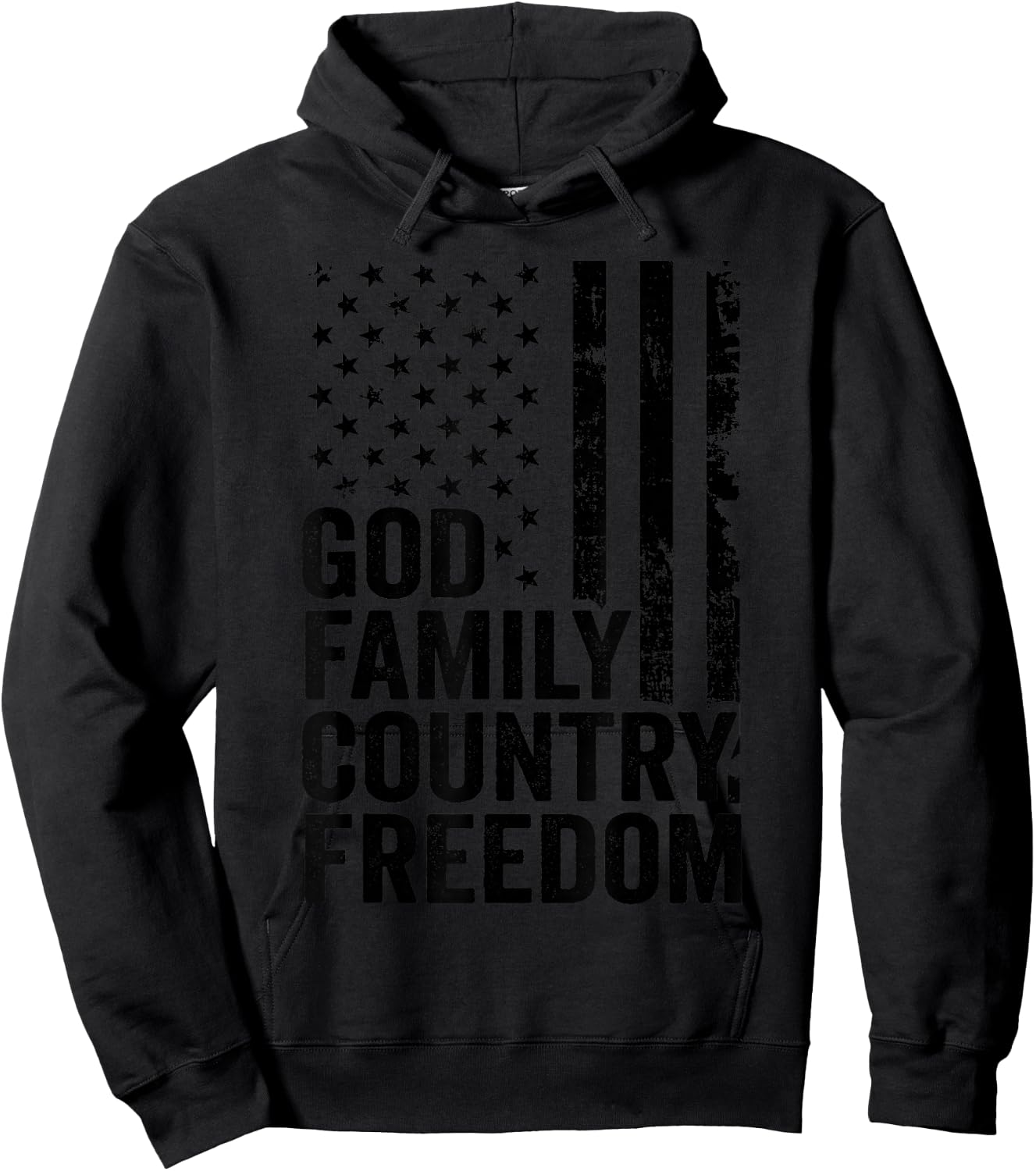 God Family Country Freedom - Patriotic Christian USA Flag Hoodie - Hoodie | Black