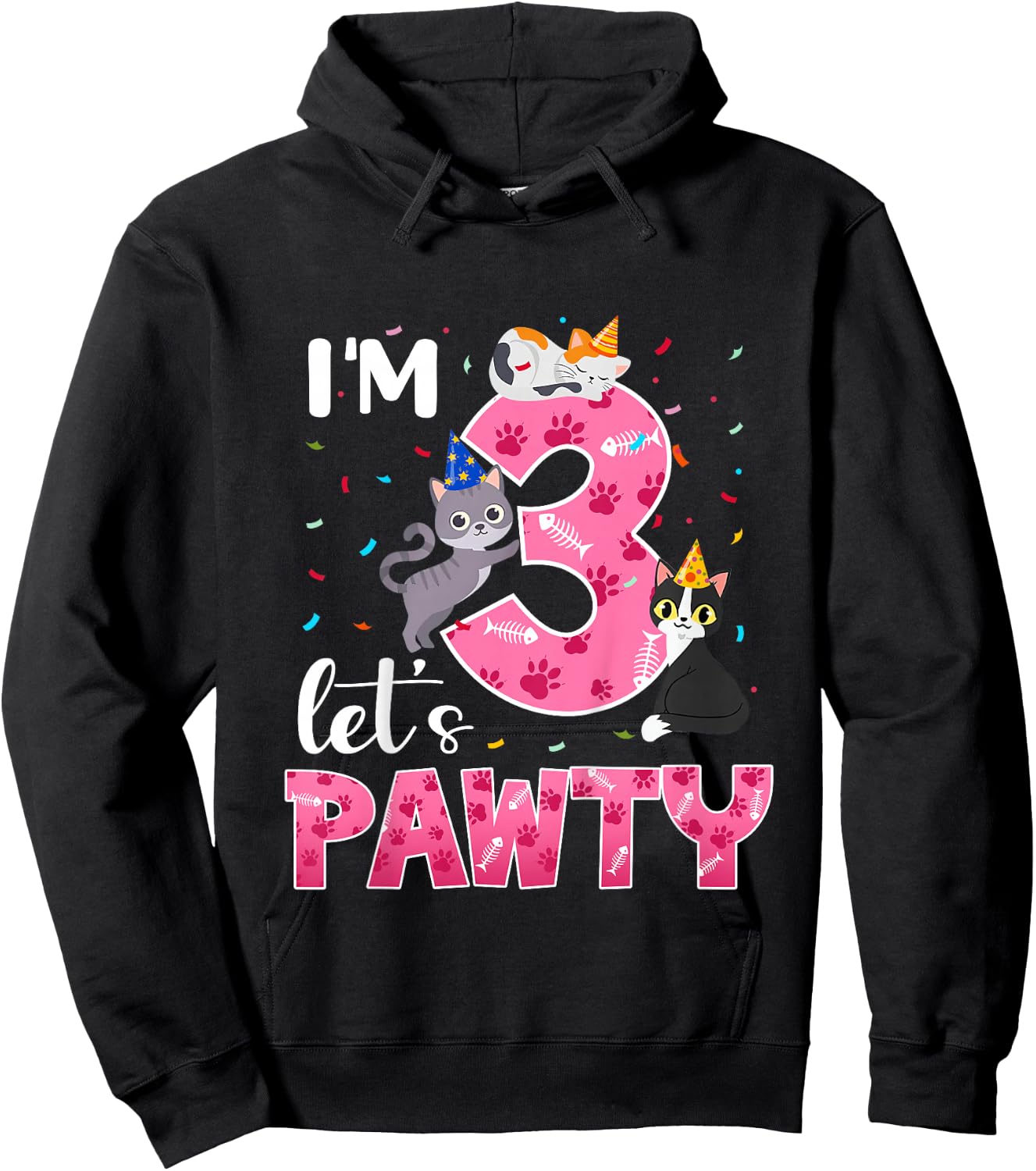 3rd Birthday Girl Cute Cat Outfit 3 Years Old Bday Party Hoodie - Hoodie | Black