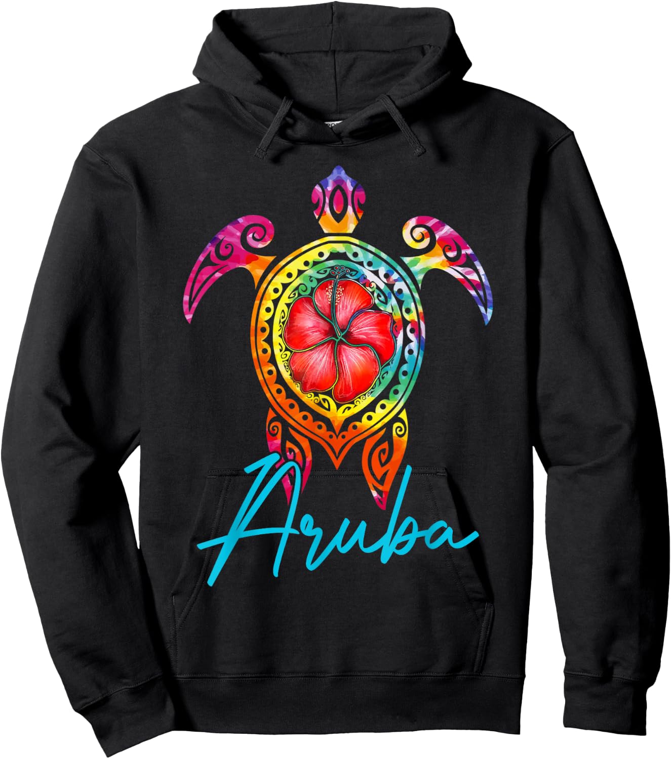 Aruba Tie Dye Sea Turtle, Aruba Family Vacation 2025 Hoodie - Hoodie | Black
