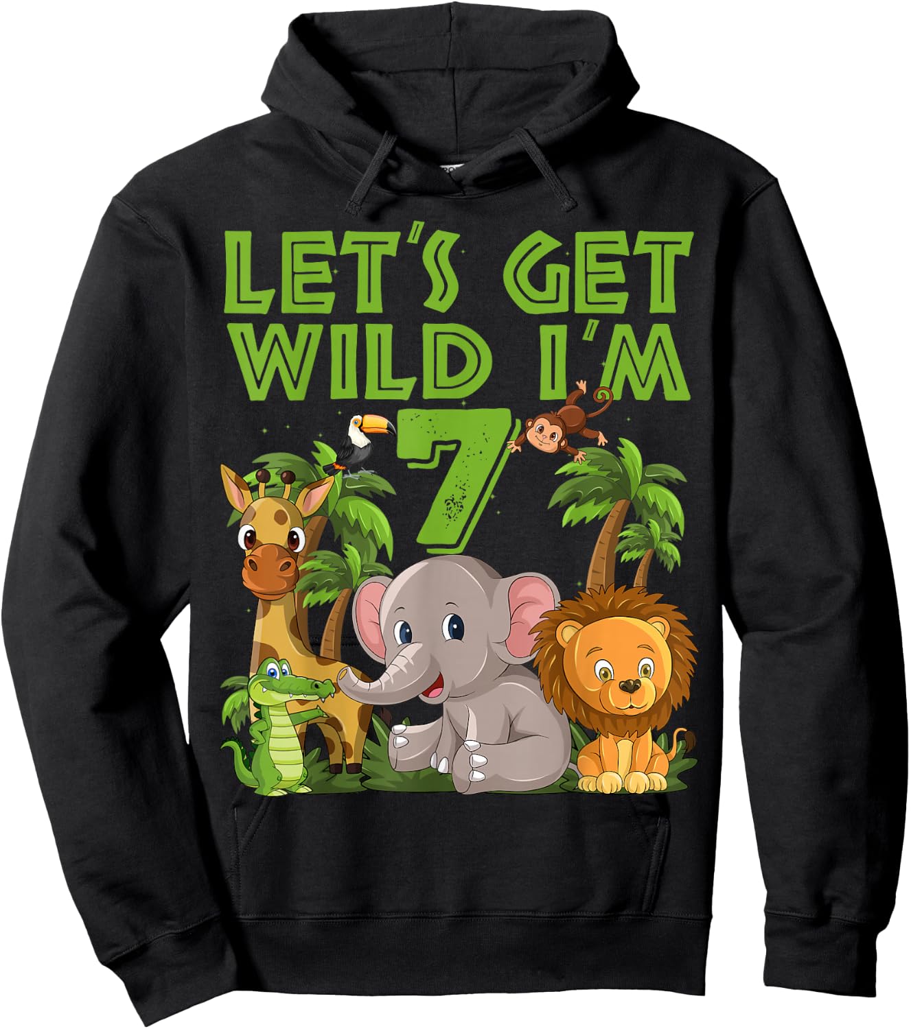 7 Year Old Zoo Birthday Safari Jungle Animal 7th B-day Hoodie - Hoodie | Black