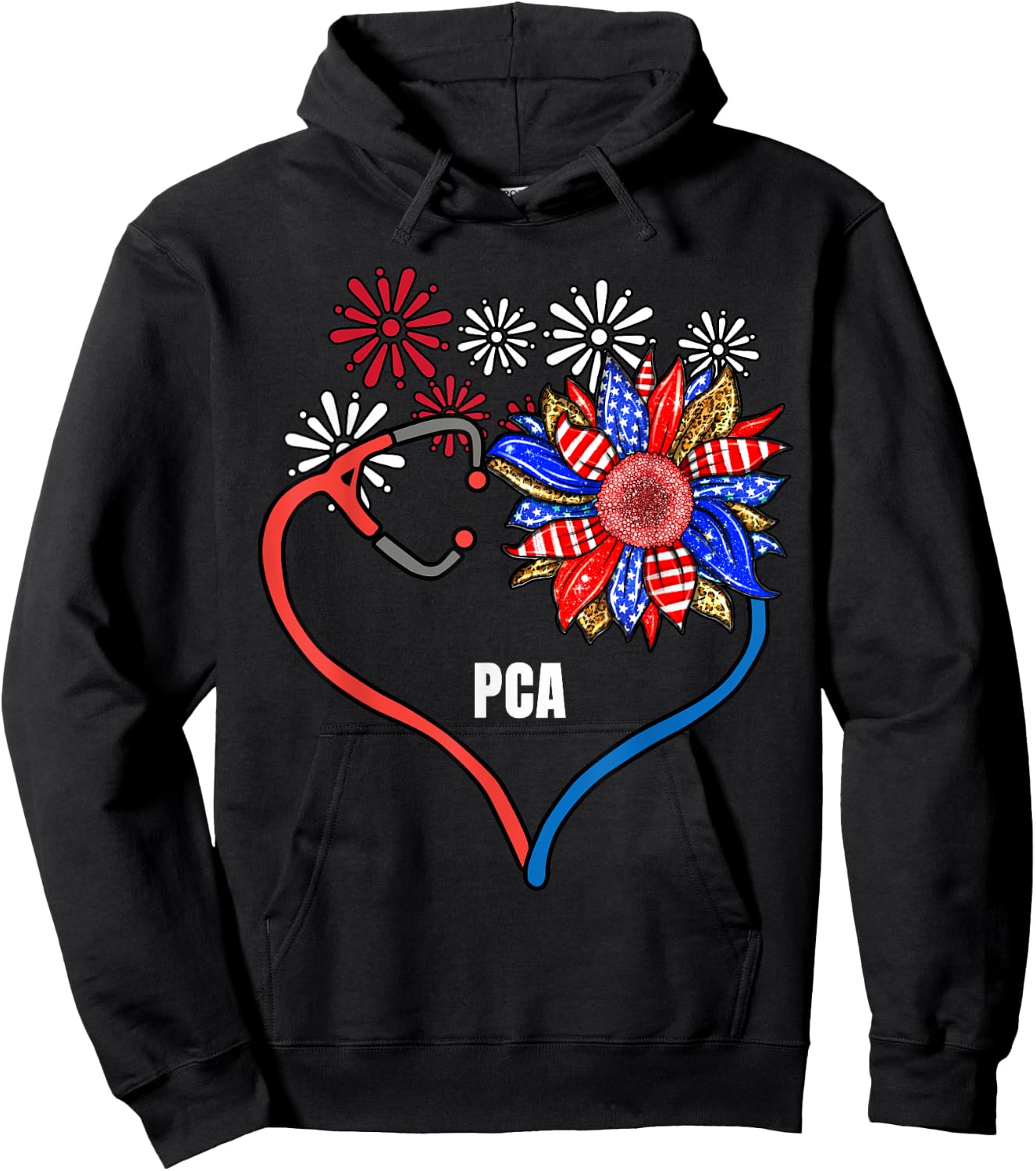 Sunflower Stethoscope PCA Fourth 4th Of July RN Women Hoodie - Hoodie | Black