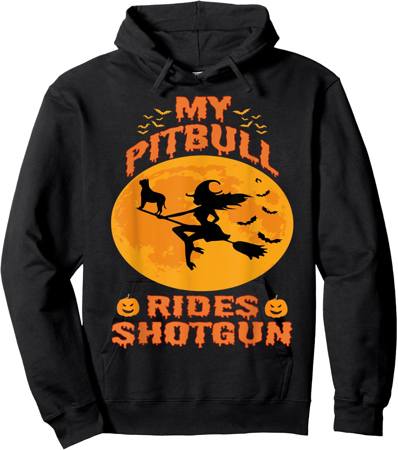 My Pitbull Rides Shotgun Halloween Funny Witches Pumpkin Hoodie - Hoodie | Black