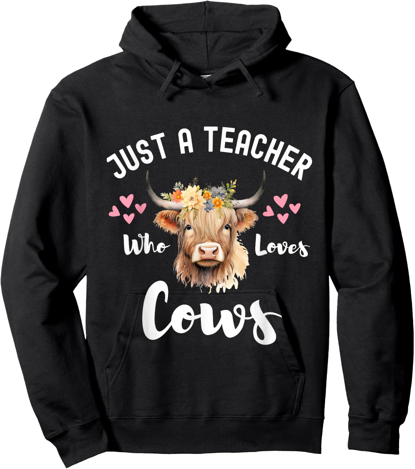Just A Teacher Who Loves Cows Shirt, Cute Highland Cow Hoodie - Hoodie | Black