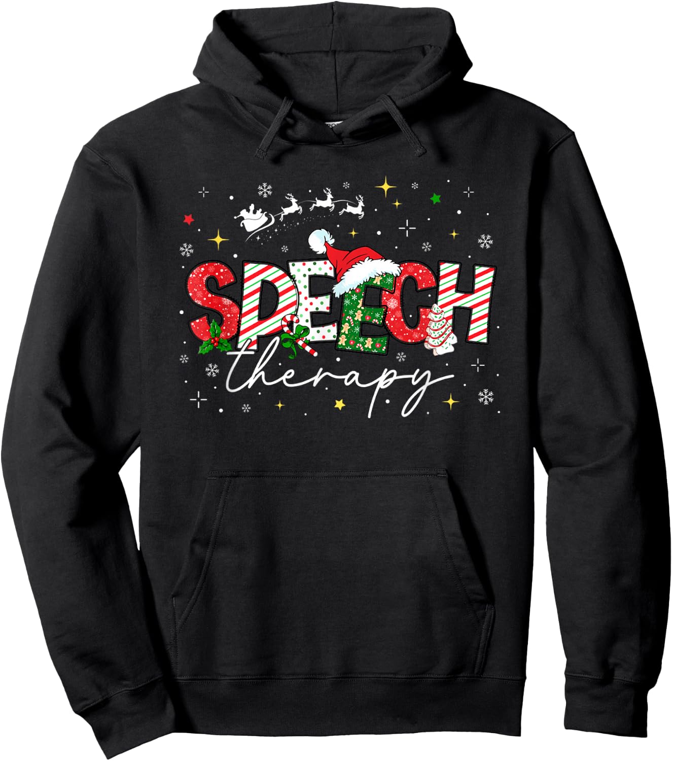 Speech Therapy Christmas Vintage Speech Language Pathologist Hoodie - Hoodie | Black