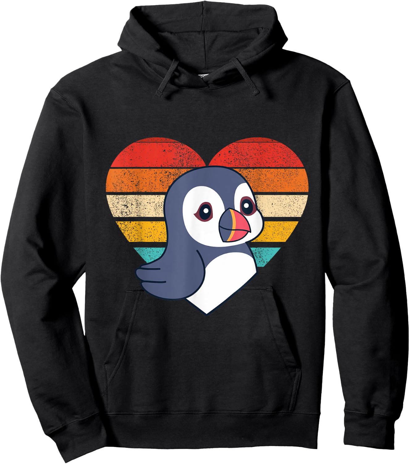Cute Puffin Design Retro Heart Shape Vintage Hoodie - Hoodie | Black