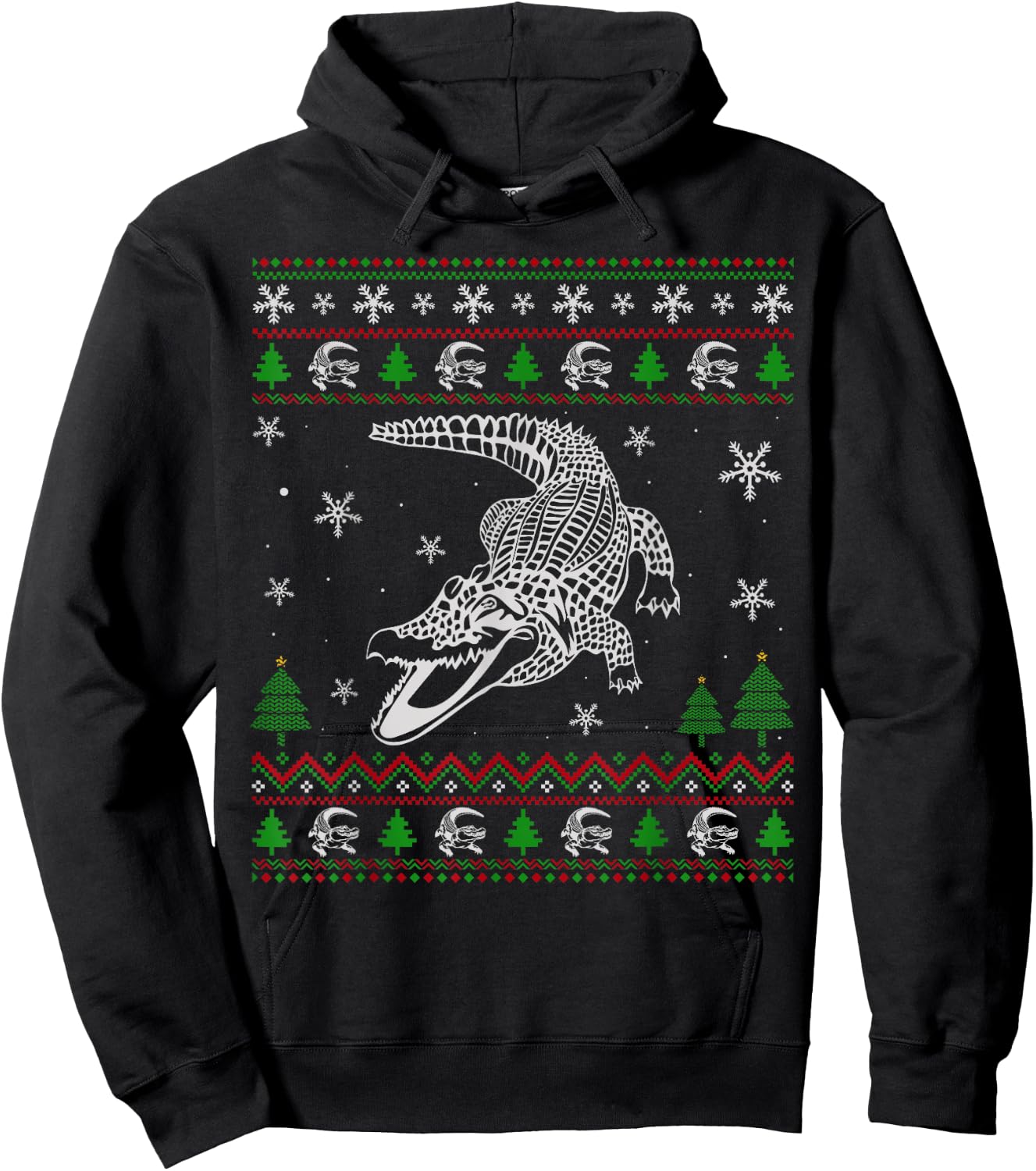 Ugly Christmas Sweater for Alligator Lovers Funny Ugly Hoodie - Hoodie | Black