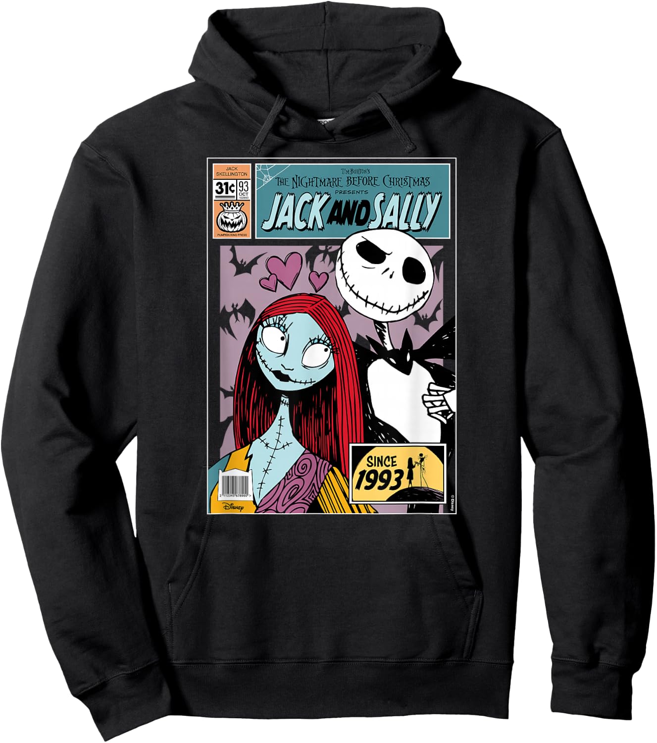 The Nightmare Before Christmas - Jack and Sally Hoodie - Hoodie | Black